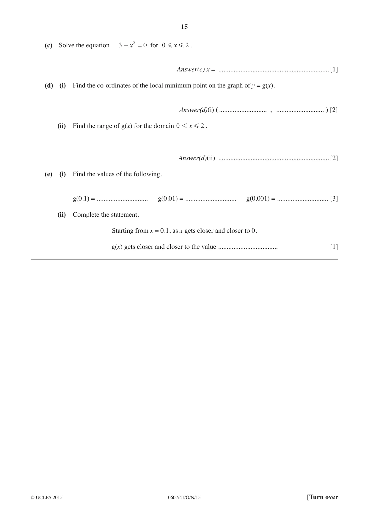 Cambridge IGCSE Mathematics - International 0607 2015 Oct/Nov Paper 4 · Variant 1 question paper, page 15 of 20