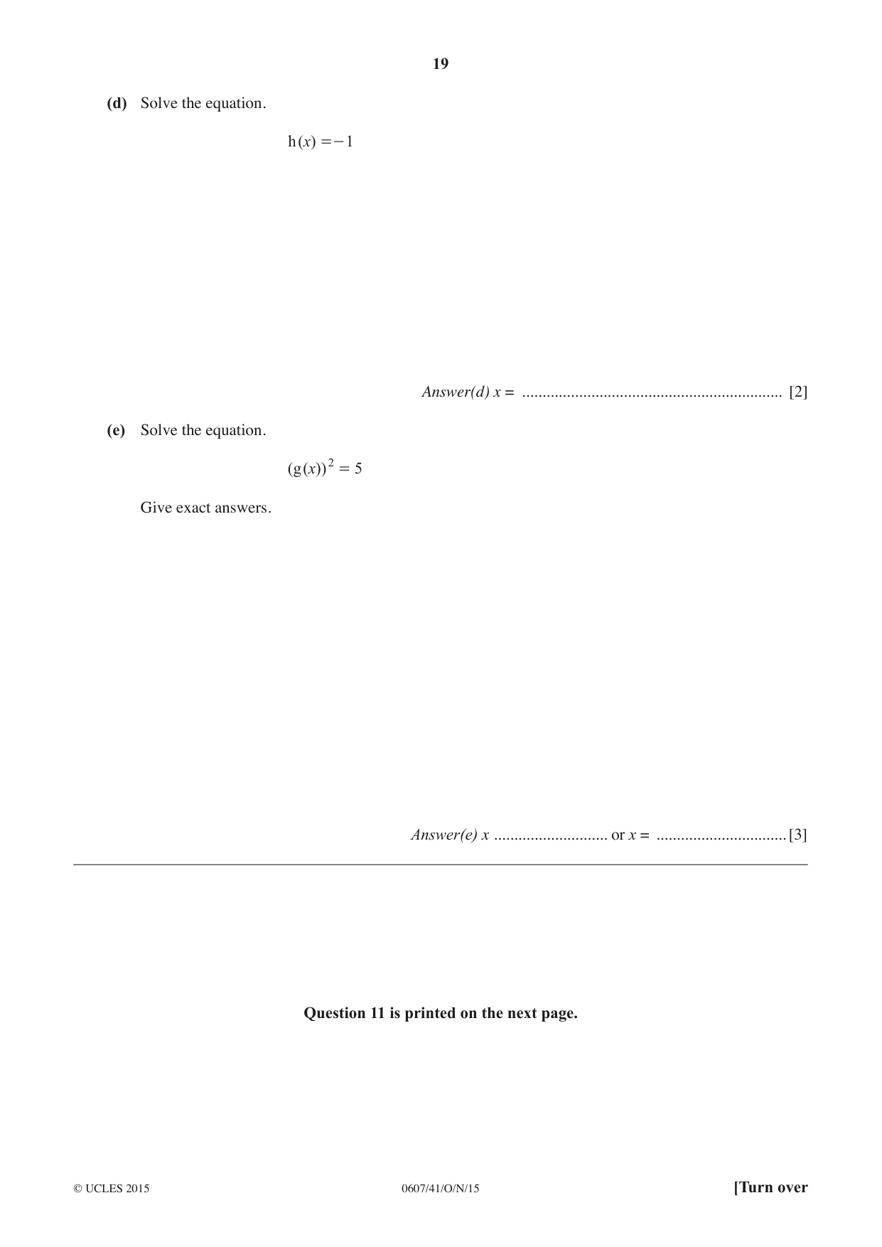 Cambridge IGCSE Mathematics - International 0607 2015 Oct/Nov Paper 4 · Variant 1 question paper, page 19 of 20