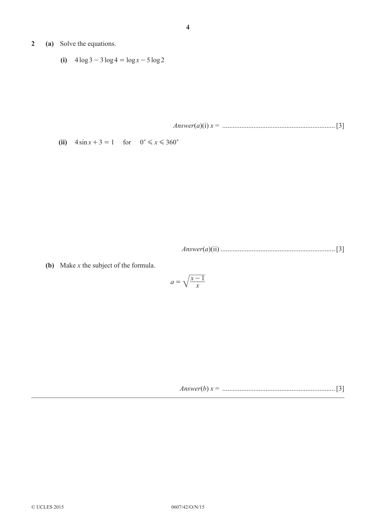 Cambridge IGCSE Mathematics - International 0607 2015 Oct/Nov Paper 4 · Variant 2 question paper, page 4 of 20