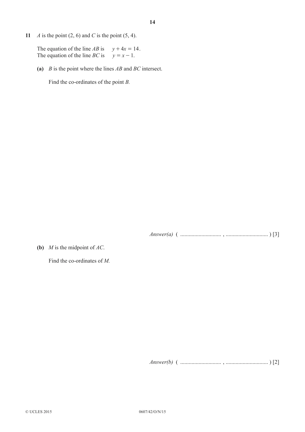 Cambridge IGCSE Mathematics - International 0607 2015 Oct/Nov Paper 4 · Variant 2 question paper, page 14 of 20