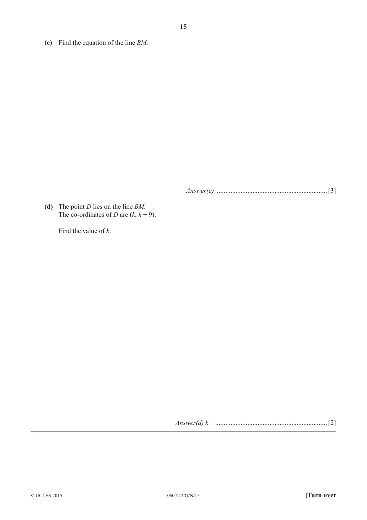 Cambridge IGCSE Mathematics - International 0607 2015 Oct/Nov Paper 4 · Variant 2 question paper, page 15 of 20