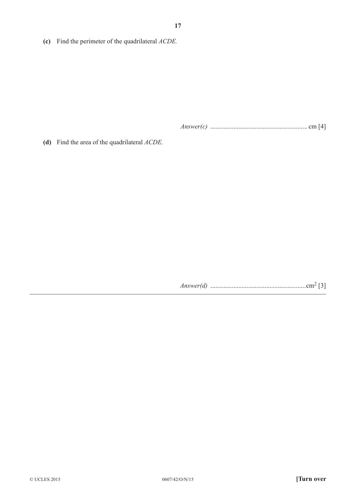 Cambridge IGCSE Mathematics - International 0607 2015 Oct/Nov Paper 4 · Variant 2 question paper, page 17 of 20