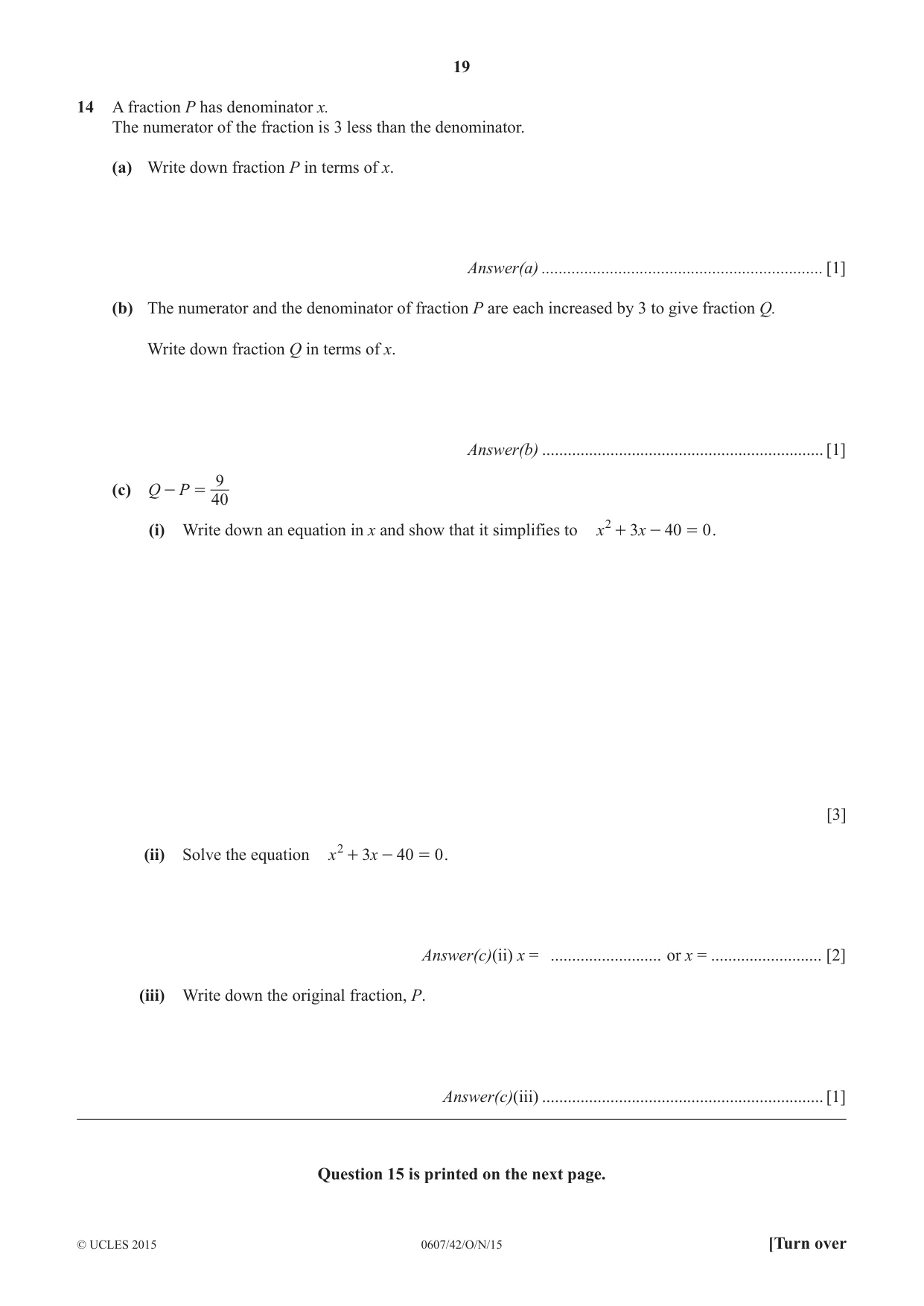 Cambridge IGCSE Mathematics - International 0607 2015 Oct/Nov Paper 4 · Variant 2 question paper, page 19 of 20