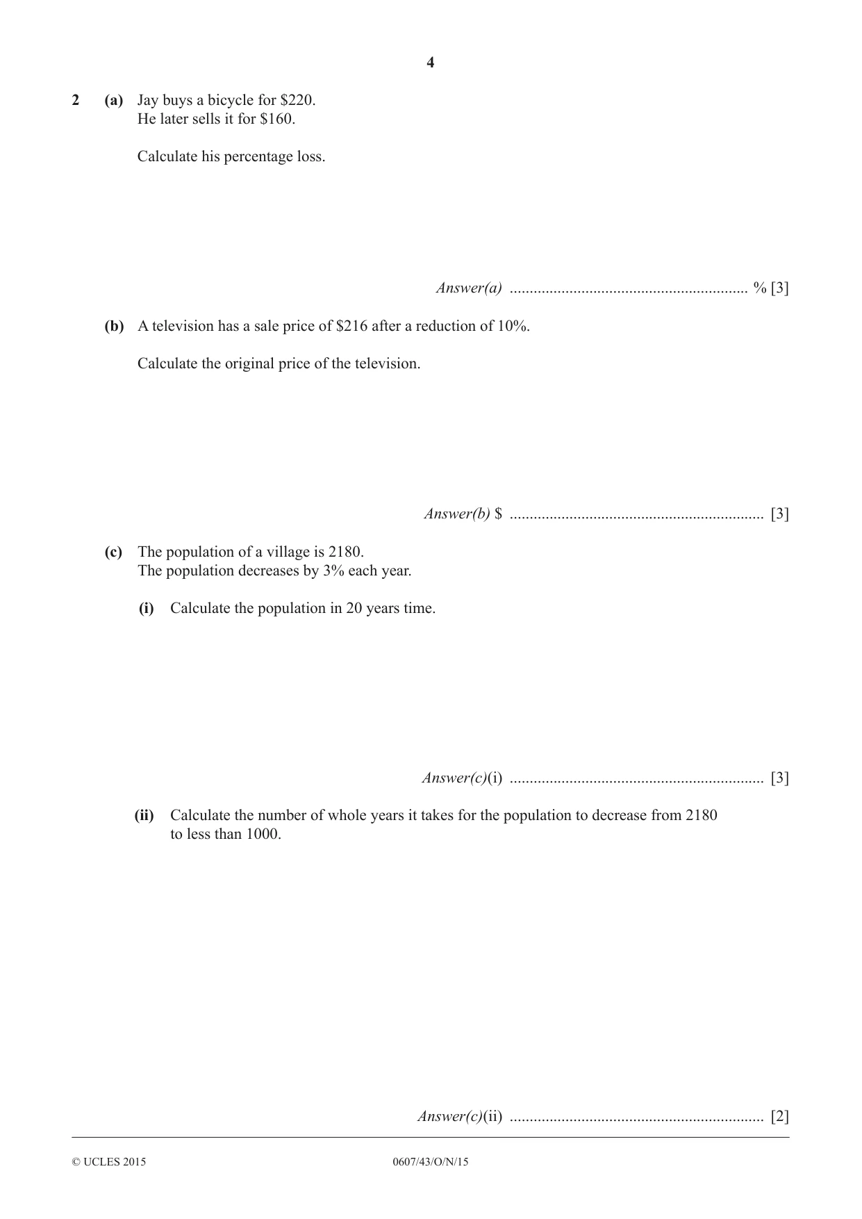Cambridge IGCSE Mathematics - International 0607 2015 Oct/Nov Paper 4 · Variant 3 question paper, page 4 of 16