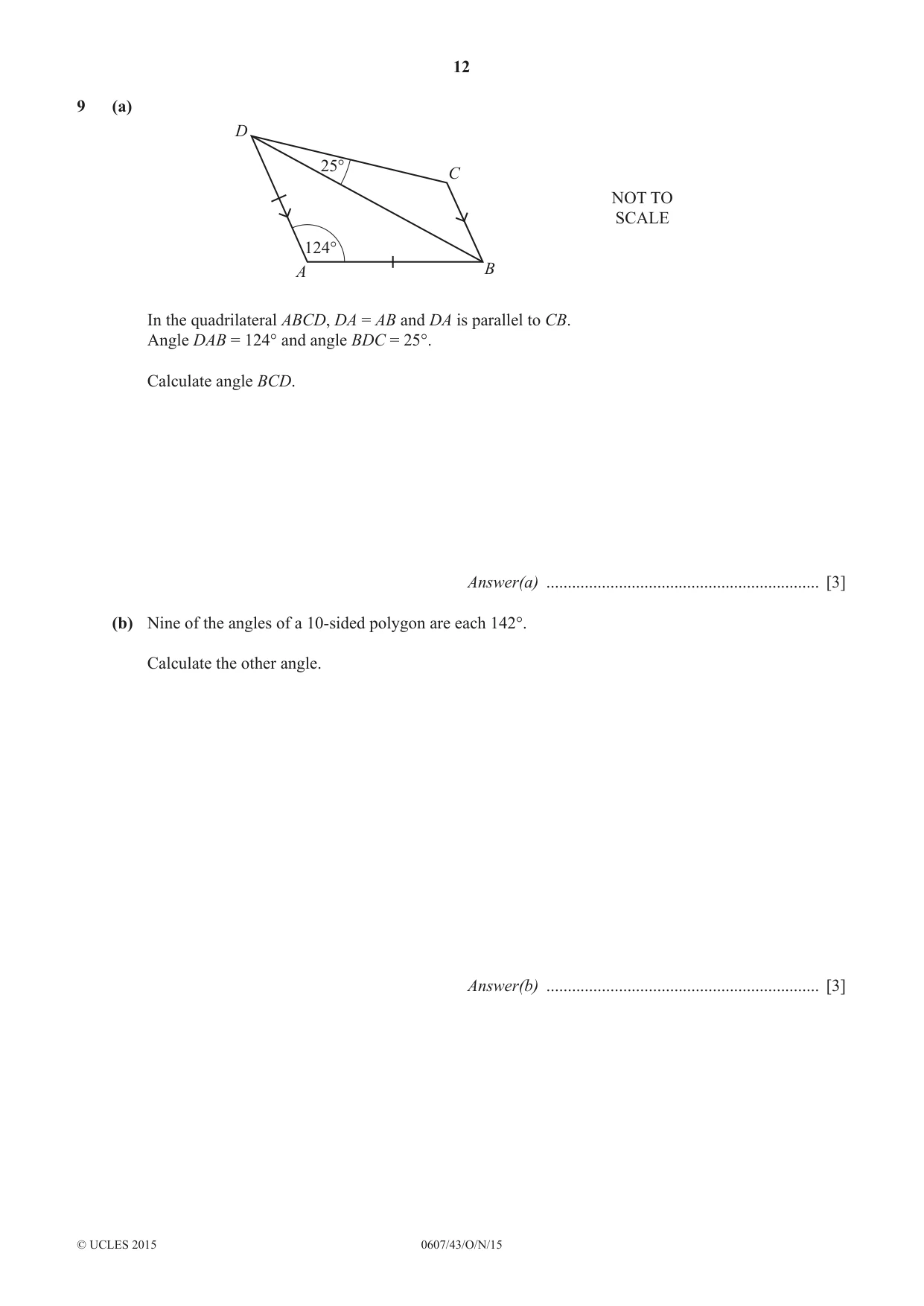 Cambridge IGCSE Mathematics - International 0607 2015 Oct/Nov Paper 4 · Variant 3 question paper, page 12 of 16