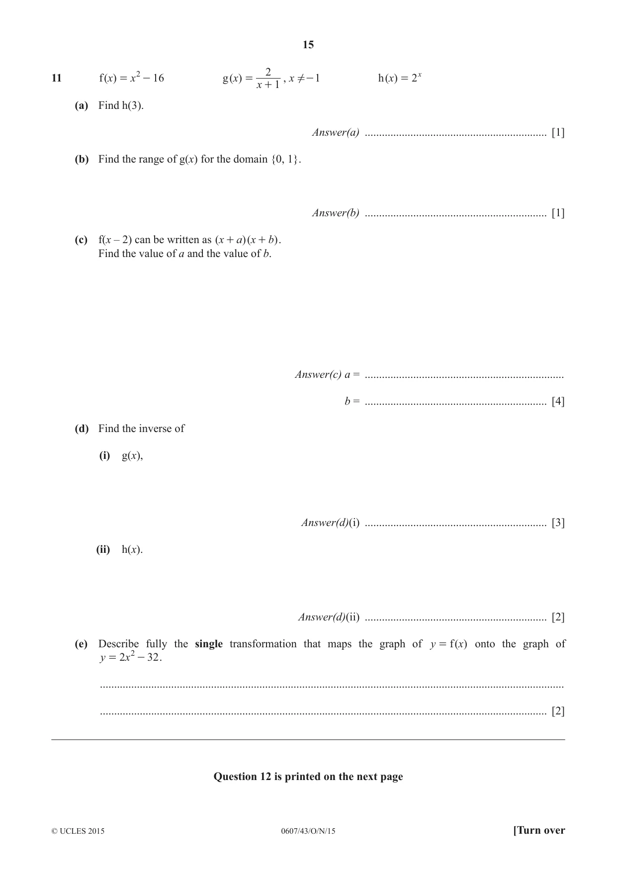 Cambridge IGCSE Mathematics - International 0607 2015 Oct/Nov Paper 4 · Variant 3 question paper, page 15 of 16