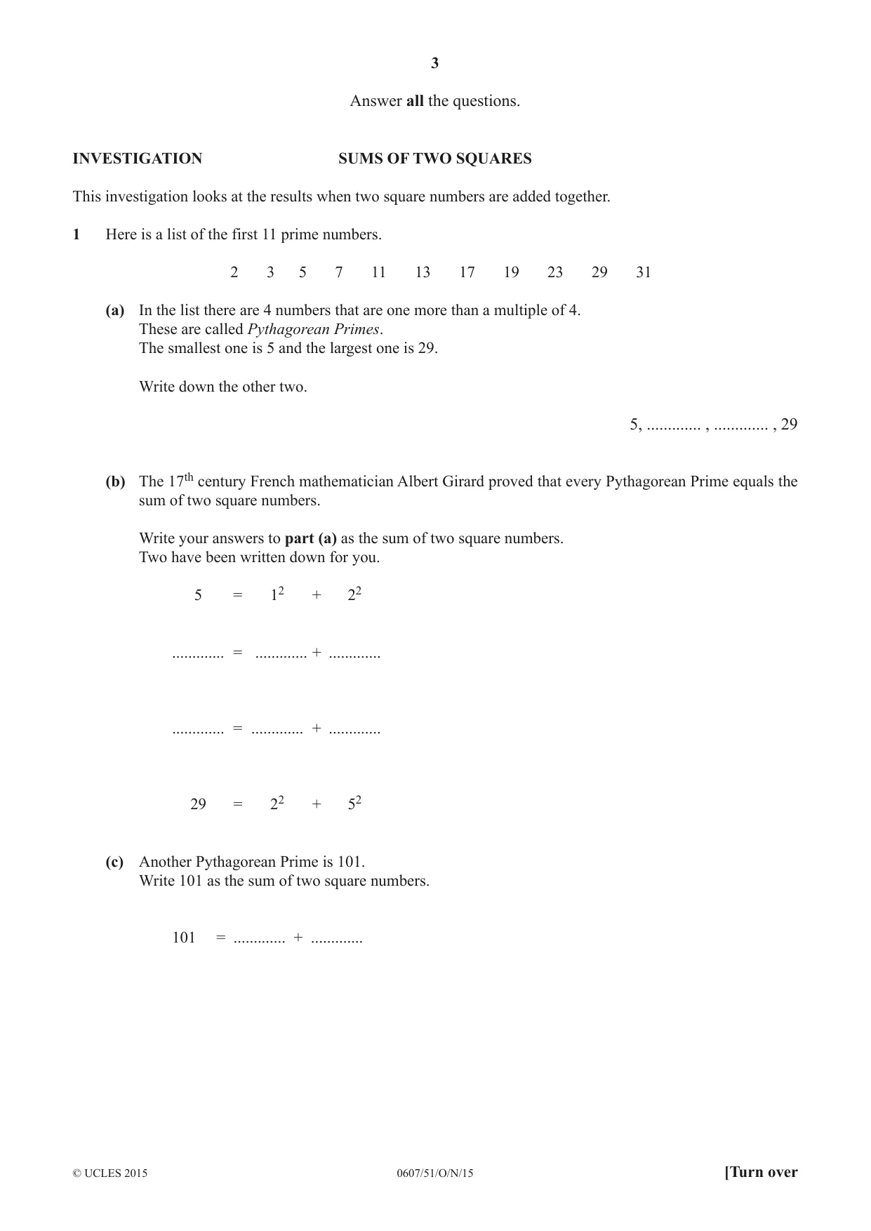 Cambridge IGCSE Mathematics - International 0607 2015 Oct/Nov Paper 5 · Variant 1 question paper, page 3 of 8