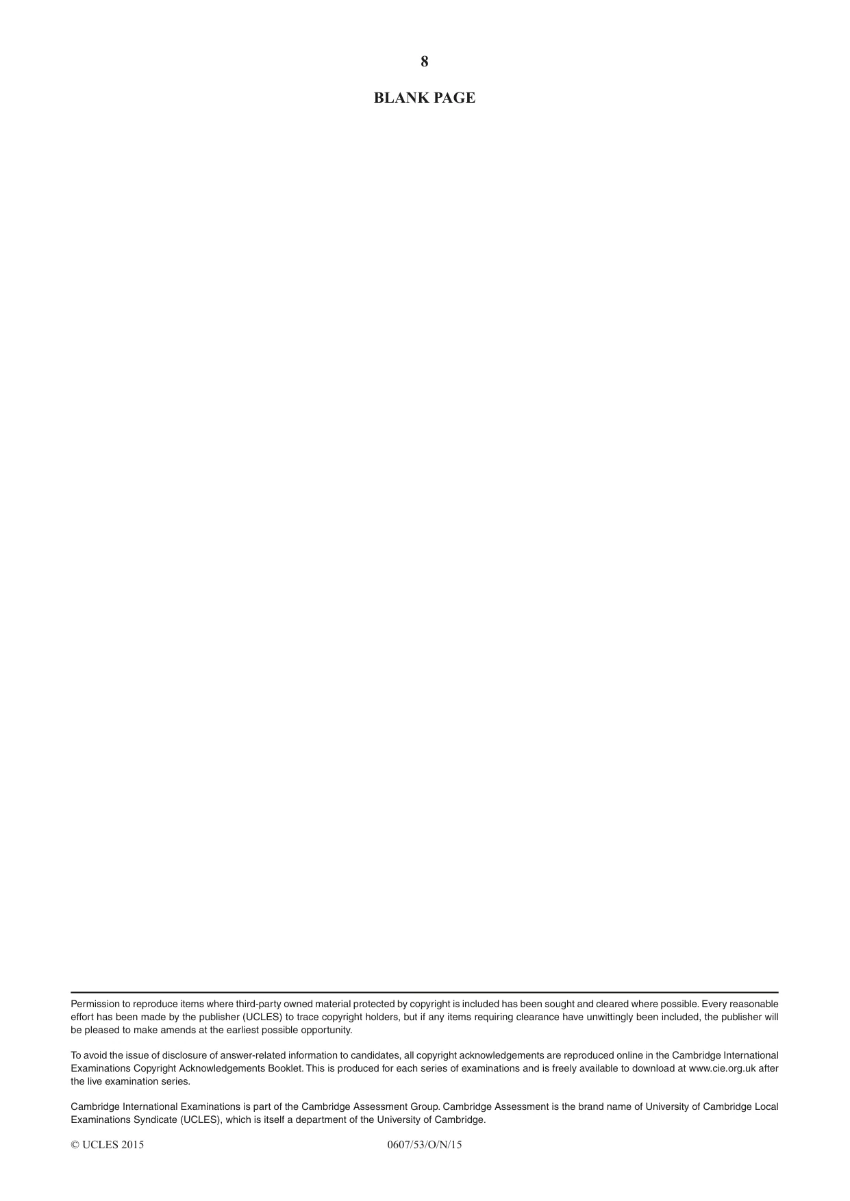 Cambridge IGCSE Mathematics - International 0607 2015 Oct/Nov Paper 5 · Variant 3 question paper, page 8 of 8