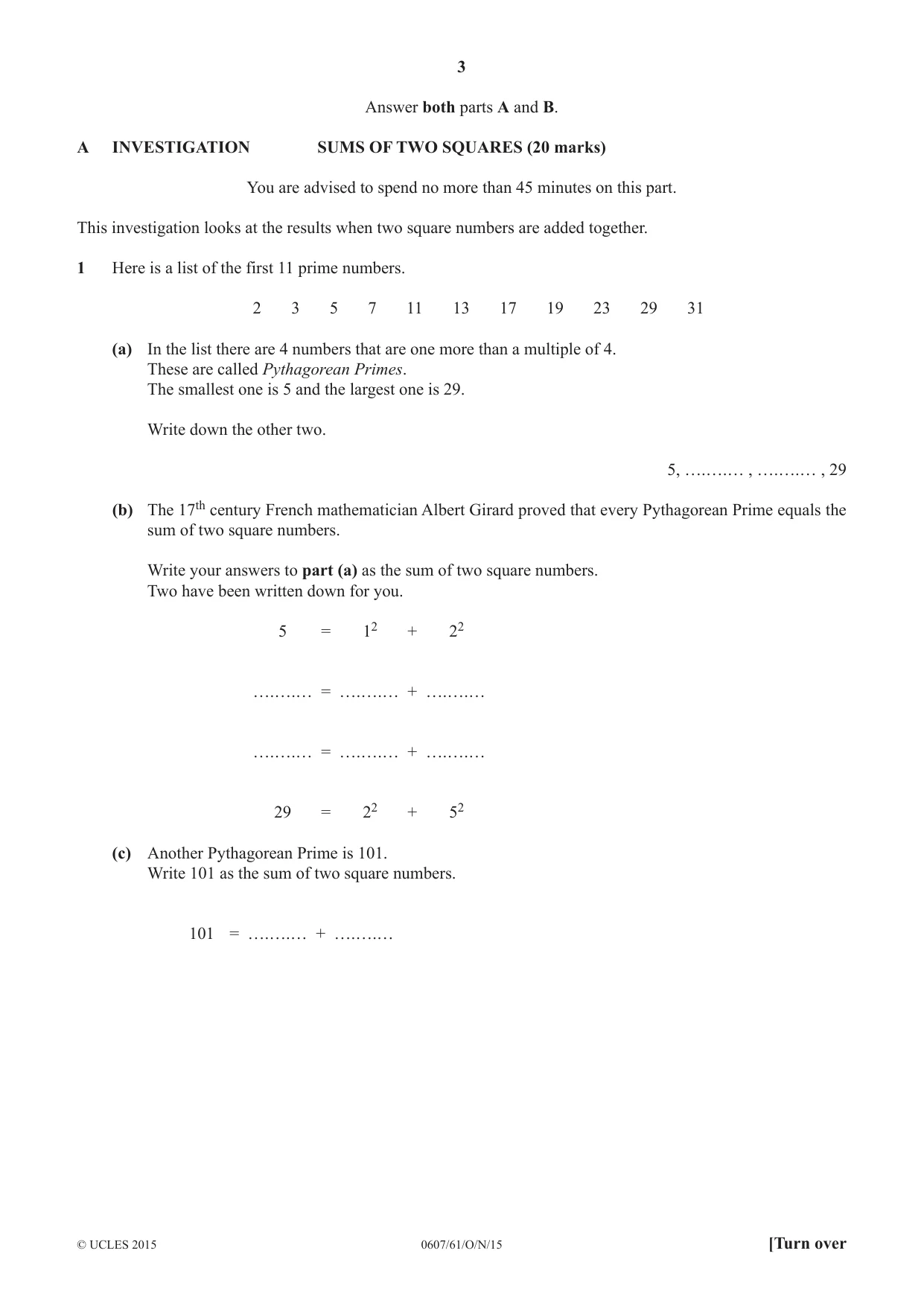 Cambridge IGCSE Mathematics - International 0607 2015 Oct/Nov Paper 6 · Variant 1 question paper, page 3 of 12