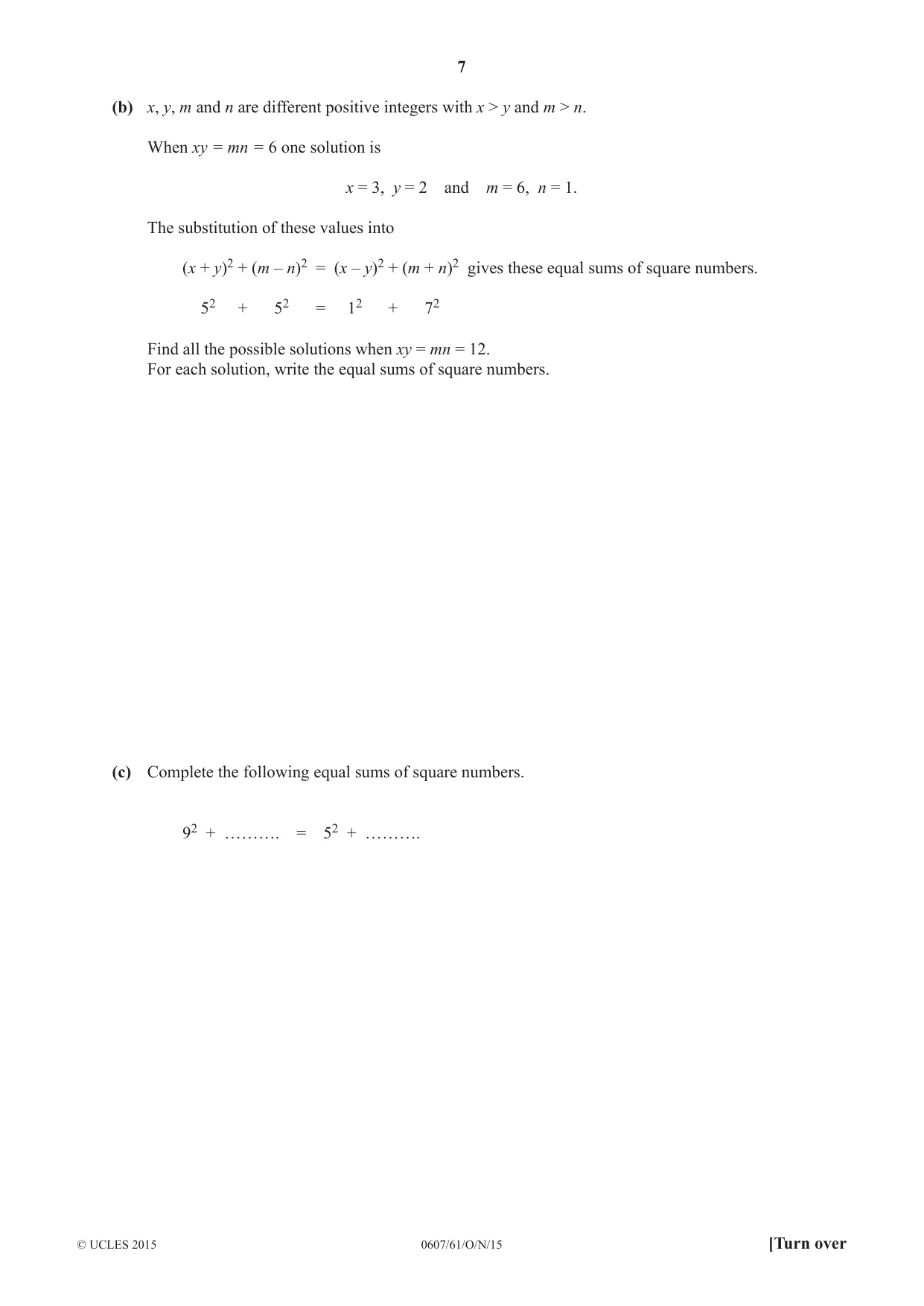 Cambridge IGCSE Mathematics - International 0607 2015 Oct/Nov Paper 6 · Variant 1 question paper, page 7 of 12