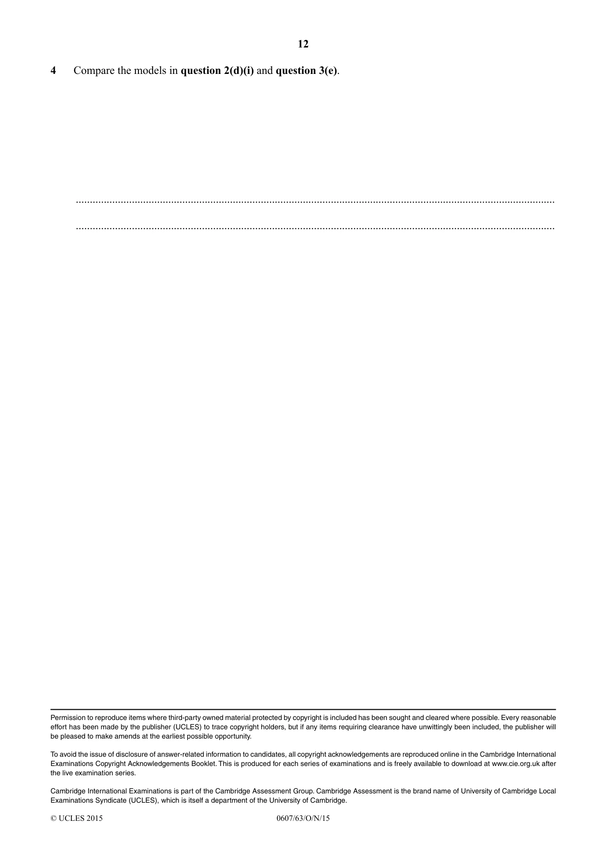 Cambridge IGCSE Mathematics - International 0607 2015 Oct/Nov Paper 6 · Variant 3 question paper, page 12 of 12