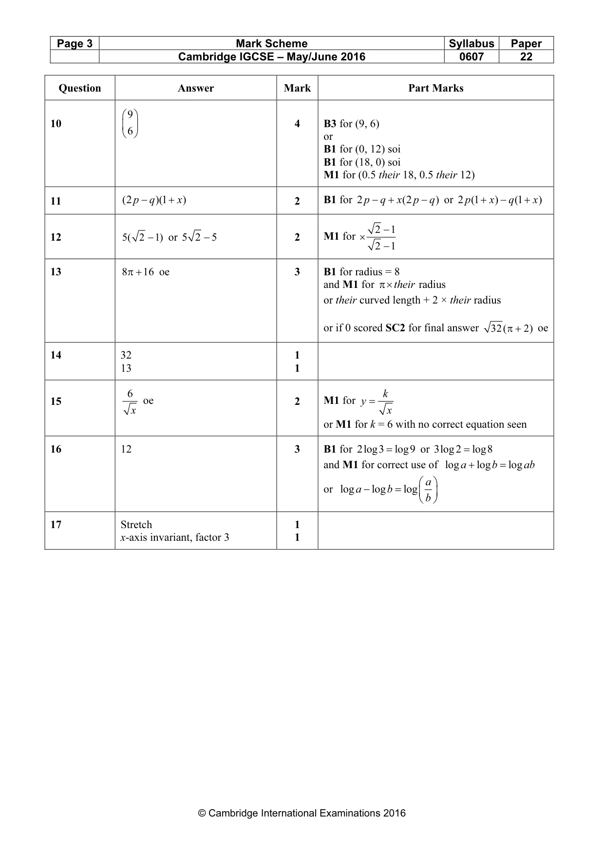 Mark scheme, page 3 of 3