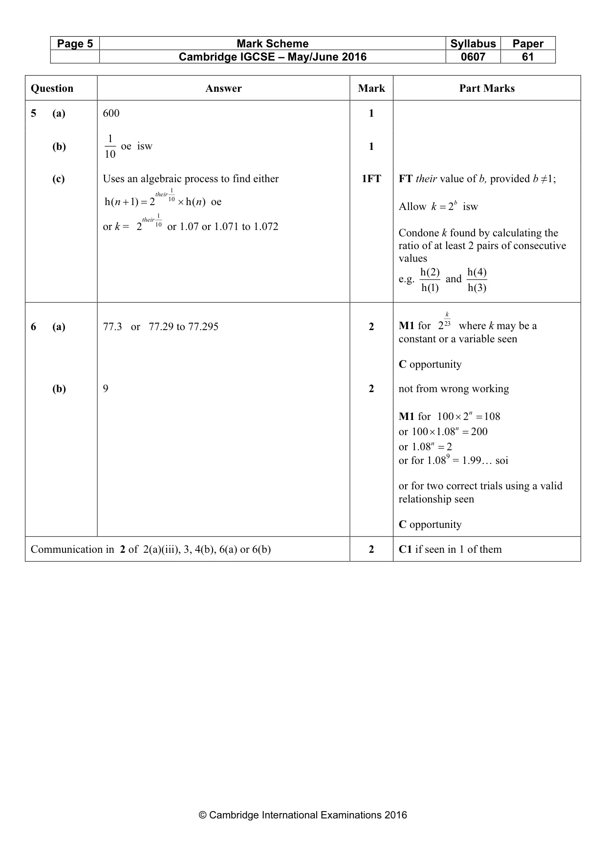 Mark scheme, page 5 of 5