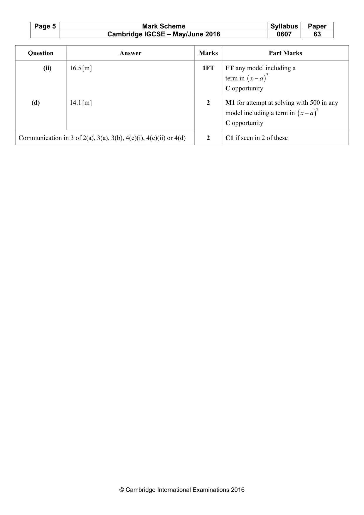 Mark scheme, page 5 of 5