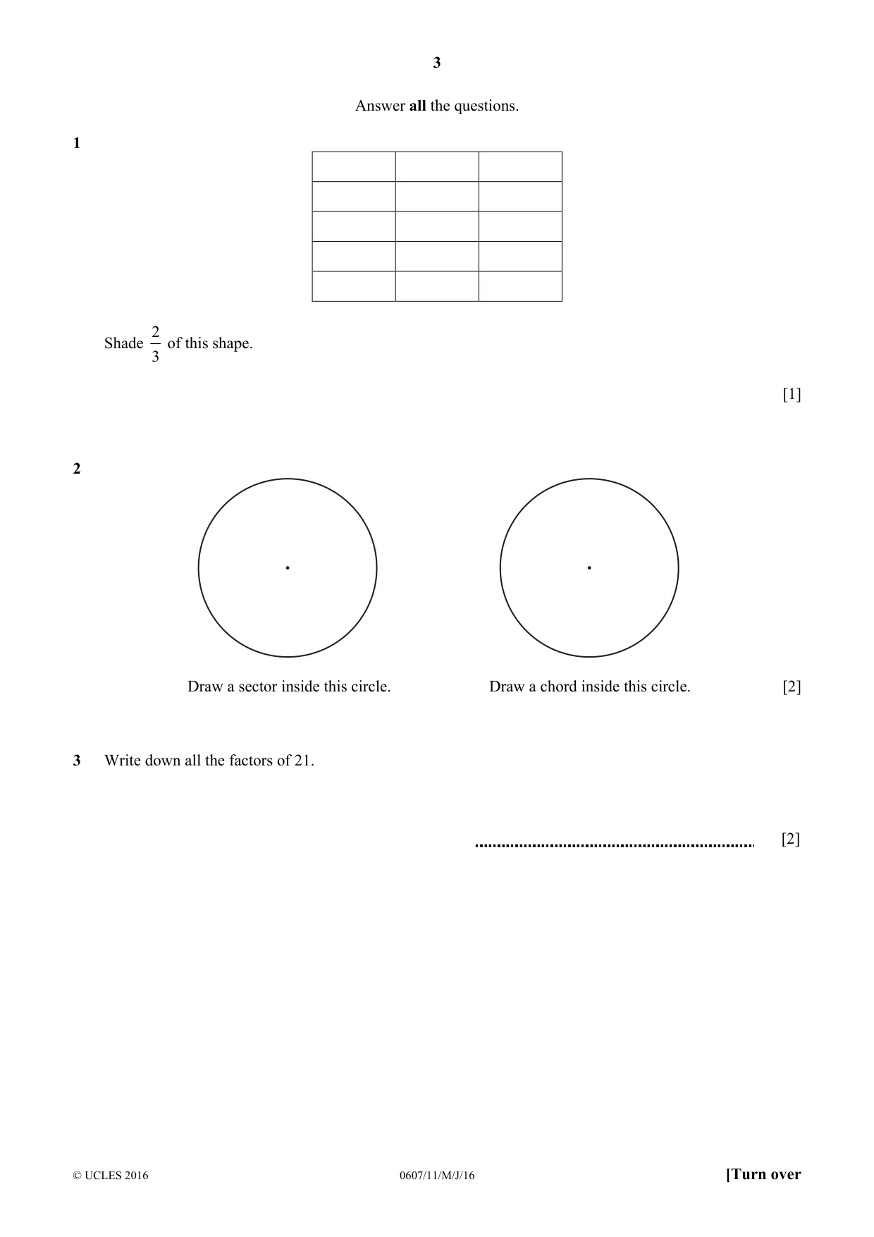 Cambridge IGCSE Mathematics - International 0607 2016 May/June Paper 1 · Variant 1 question paper, page 3 of 8