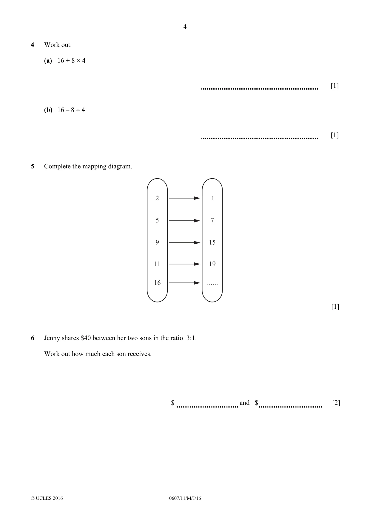 Cambridge IGCSE Mathematics - International 0607 2016 May/June Paper 1 · Variant 1 question paper, page 4 of 8
