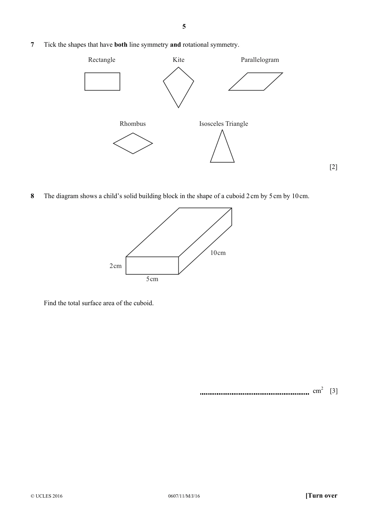 Cambridge IGCSE Mathematics - International 0607 2016 May/June Paper 1 · Variant 1 question paper, page 5 of 8