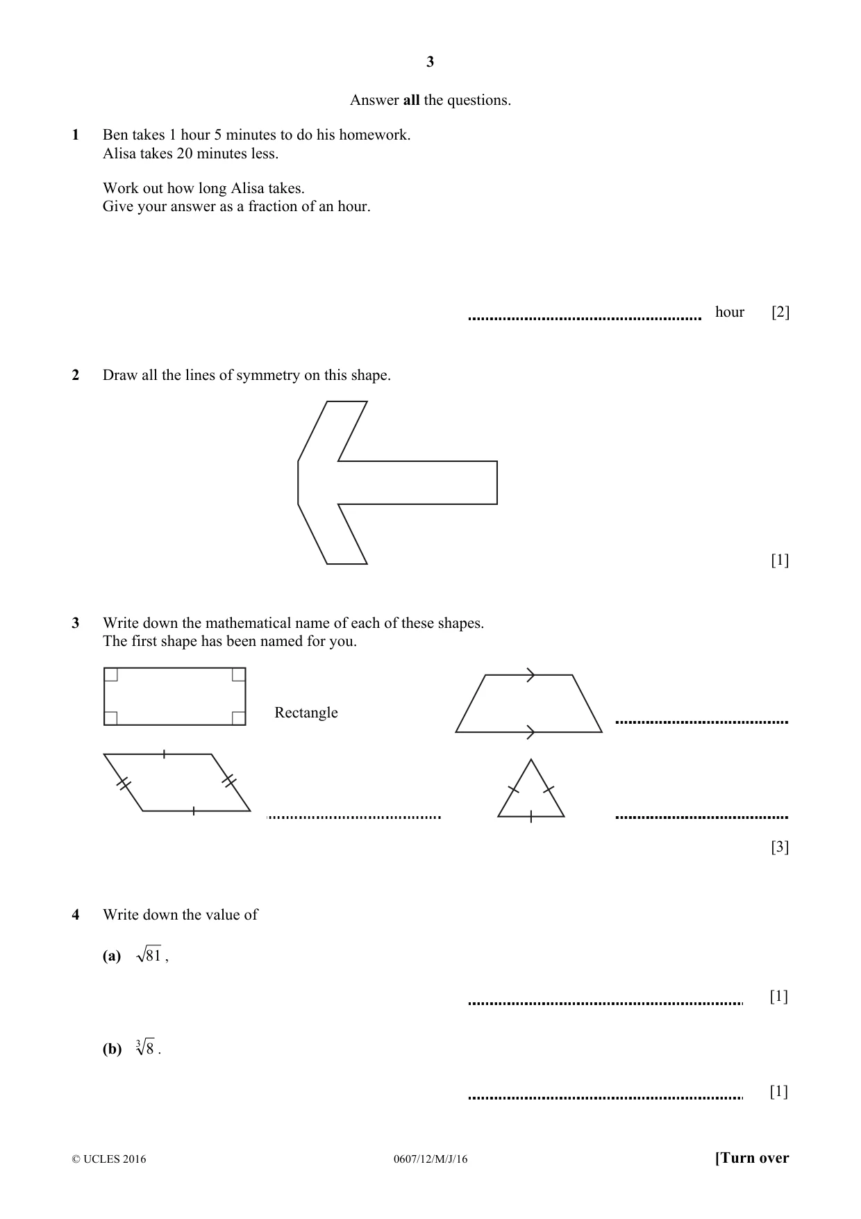 Cambridge IGCSE Mathematics - International 0607 2016 May/June Paper 1 · Variant 2 question paper, page 3 of 8