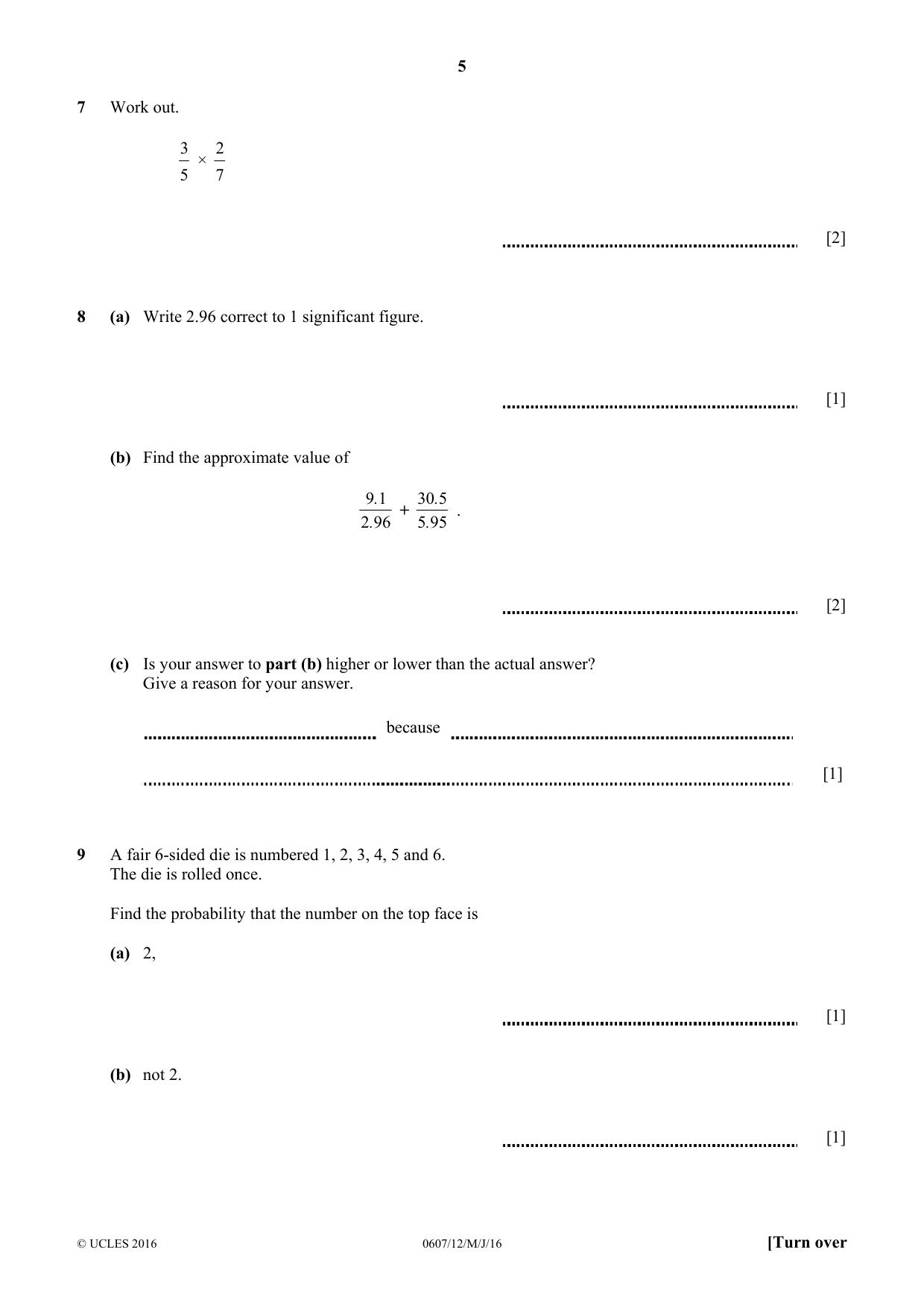 Cambridge IGCSE Mathematics - International 0607 2016 May/June Paper 1 · Variant 2 question paper, page 5 of 8