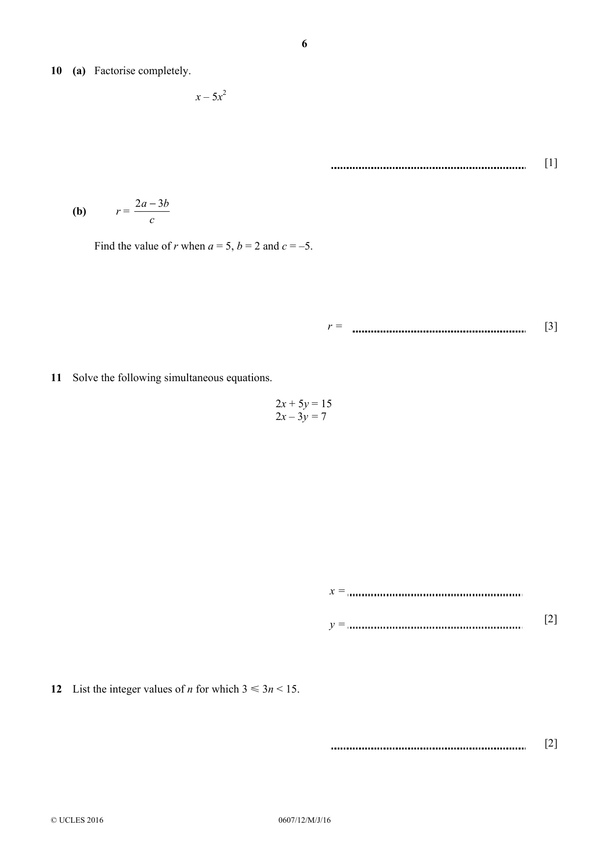 Cambridge IGCSE Mathematics - International 0607 2016 May/June Paper 1 · Variant 2 question paper, page 6 of 8