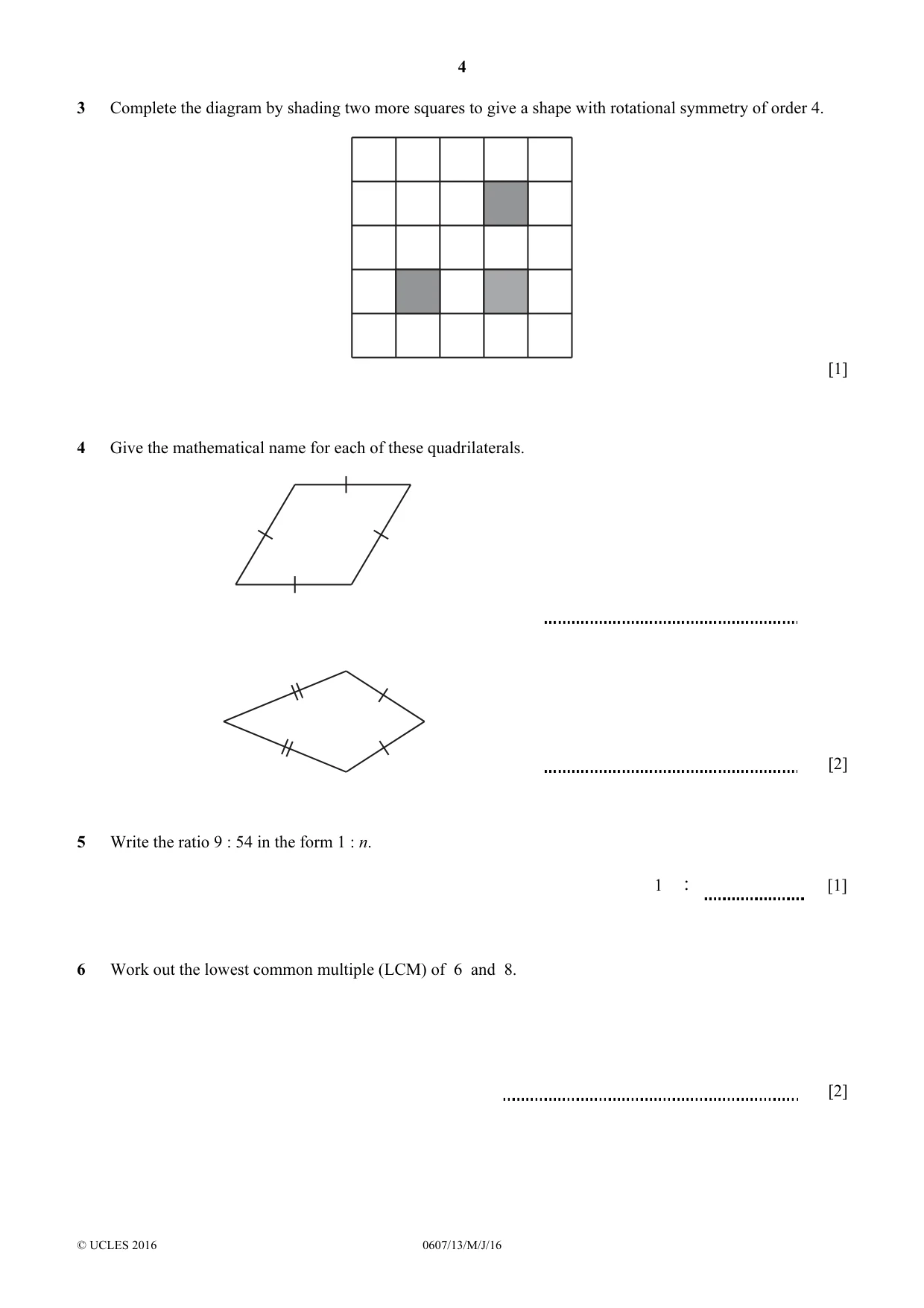Cambridge IGCSE Mathematics - International 0607 2016 May/June Paper 1 · Variant 3 question paper, page 4 of 8