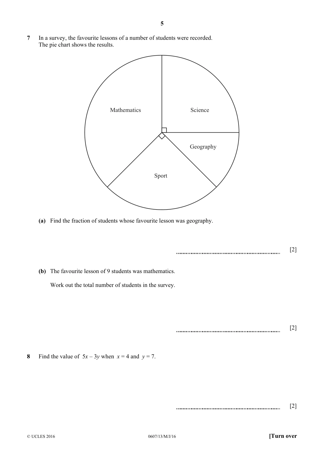 Cambridge IGCSE Mathematics - International 0607 2016 May/June Paper 1 · Variant 3 question paper, page 5 of 8