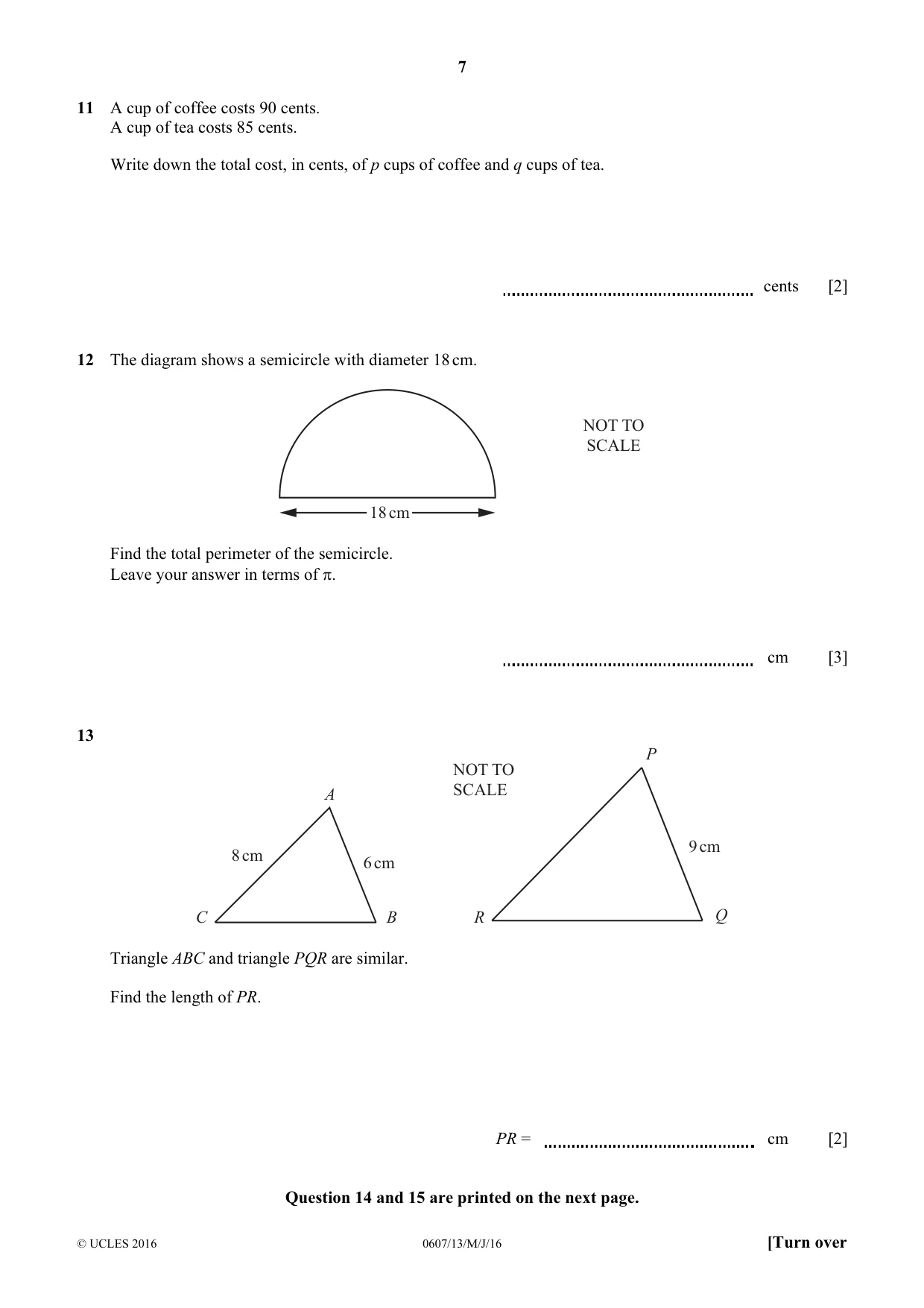 Cambridge IGCSE Mathematics - International 0607 2016 May/June Paper 1 · Variant 3 question paper, page 7 of 8