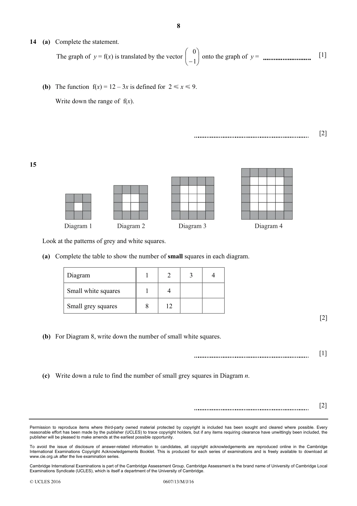 Cambridge IGCSE Mathematics - International 0607 2016 May/June Paper 1 · Variant 3 question paper, page 8 of 8
