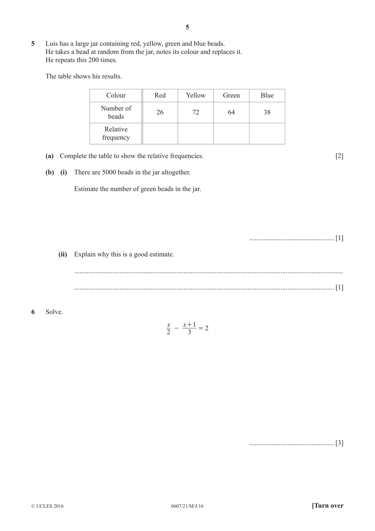 Cambridge IGCSE Mathematics - International 0607 2016 May/June Paper 2 · Variant 1 question paper, page 5 of 12