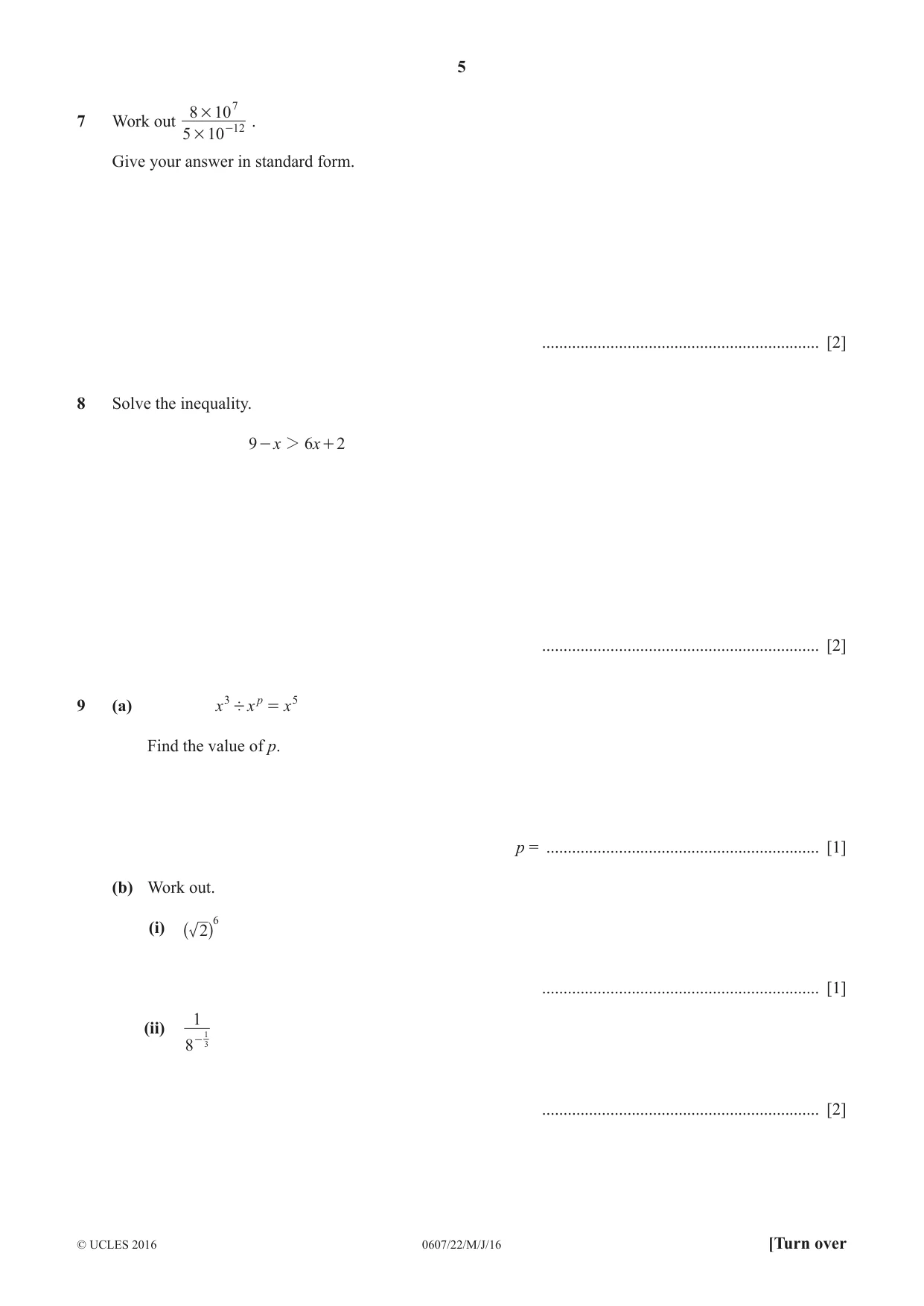 Cambridge IGCSE Mathematics - International 0607 2016 May/June Paper 2 · Variant 2 question paper, page 5 of 8