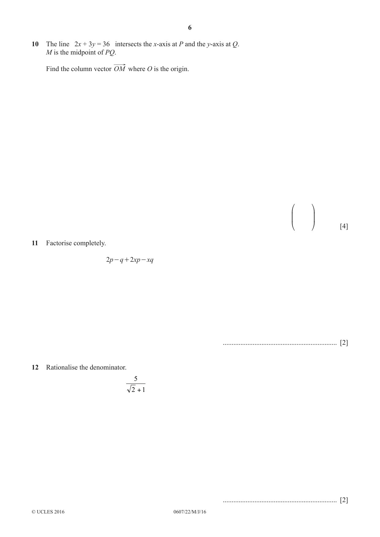 Cambridge IGCSE Mathematics - International 0607 2016 May/June Paper 2 · Variant 2 question paper, page 6 of 8