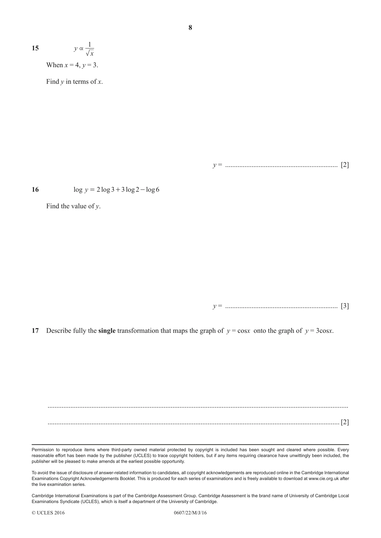 Cambridge IGCSE Mathematics - International 0607 2016 May/June Paper 2 · Variant 2 question paper, page 8 of 8