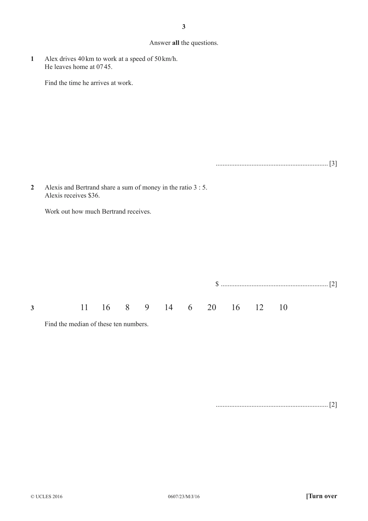 Cambridge IGCSE Mathematics - International 0607 2016 May/June Paper 2 · Variant 3 question paper, page 3 of 8