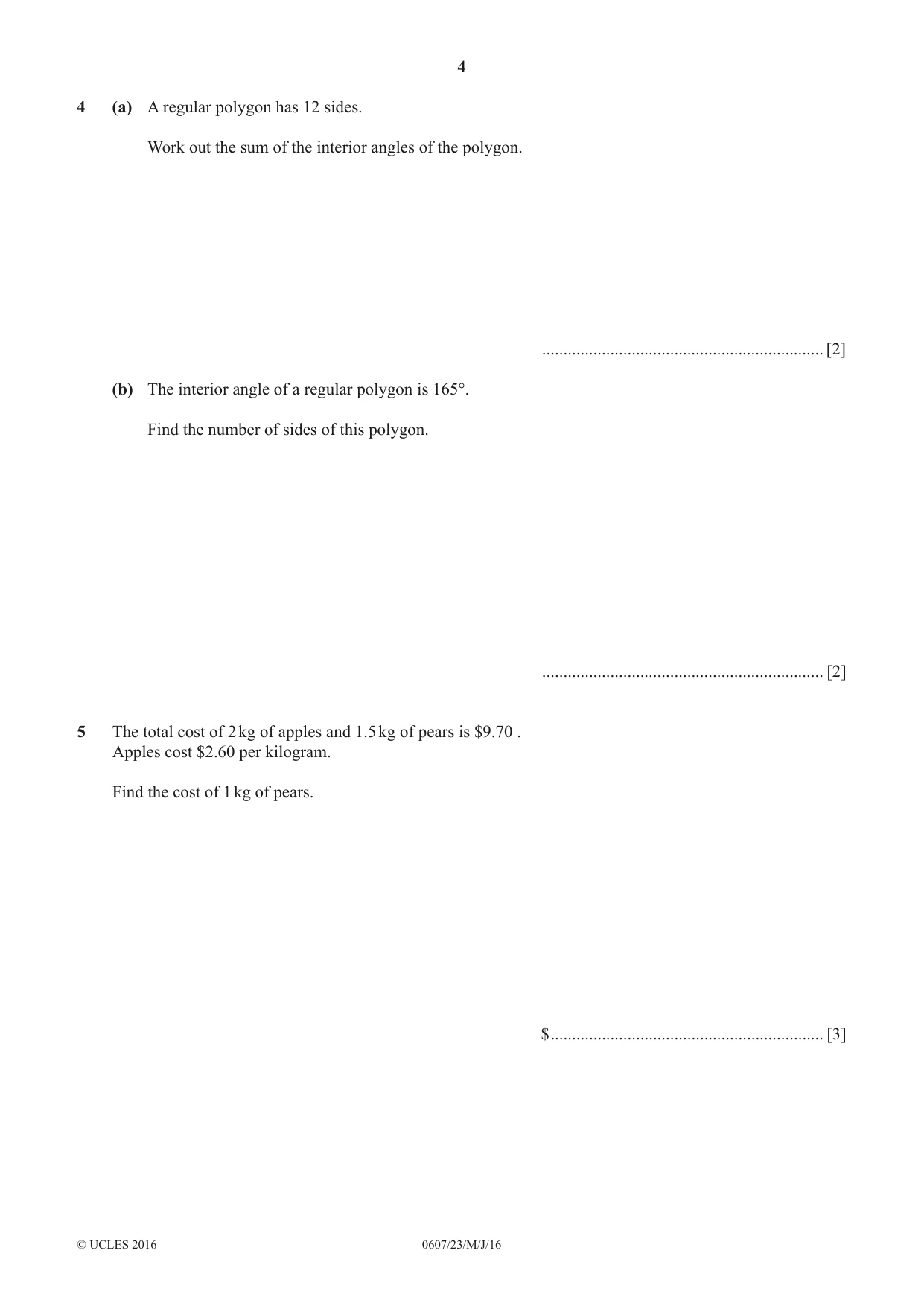 Cambridge IGCSE Mathematics - International 0607 2016 May/June Paper 2 · Variant 3 question paper, page 4 of 8