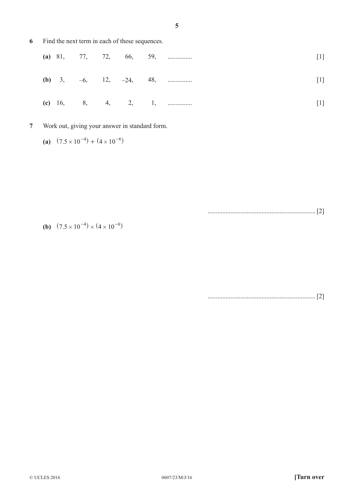Cambridge IGCSE Mathematics - International 0607 2016 May/June Paper 2 · Variant 3 question paper, page 5 of 8