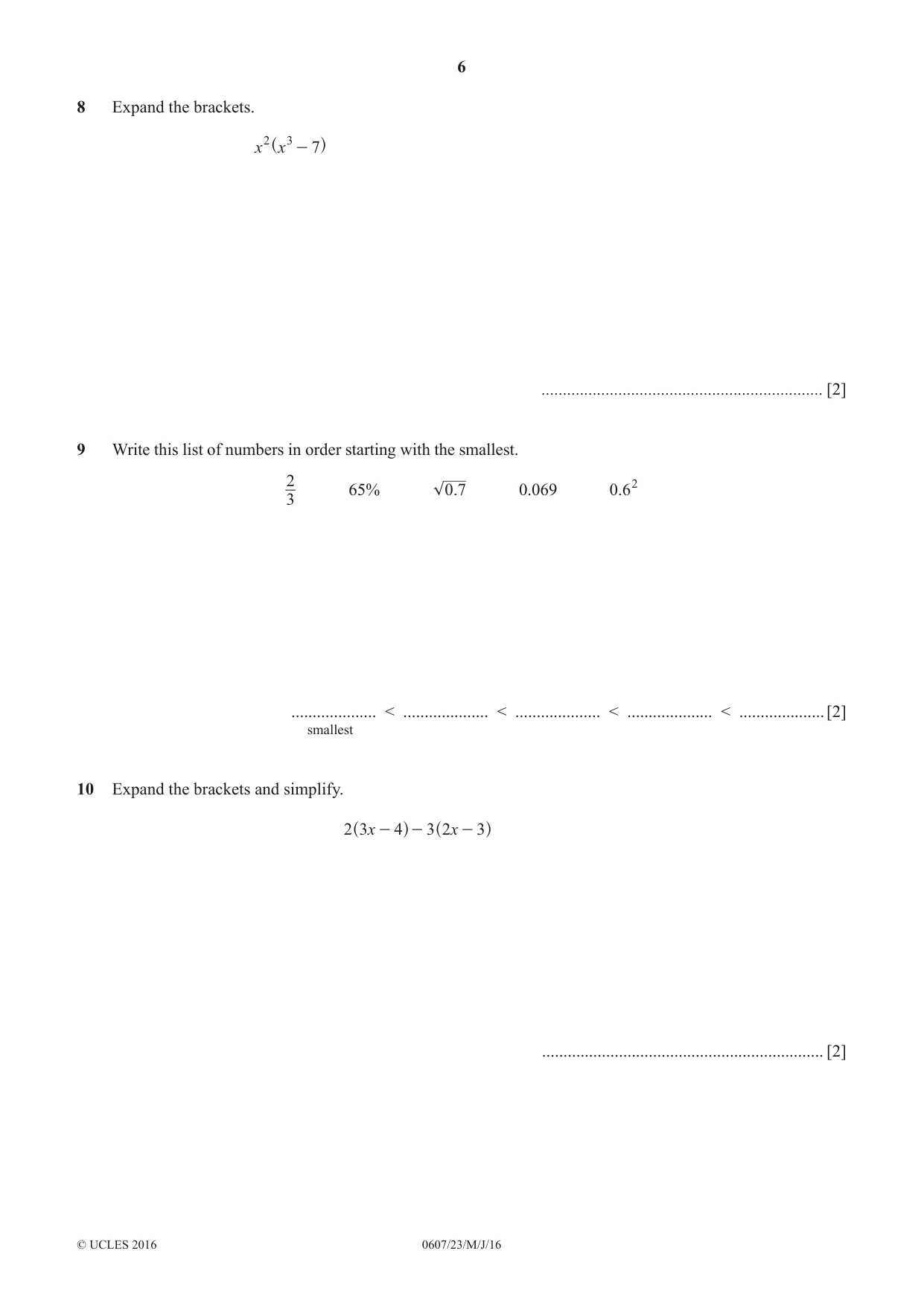 Cambridge IGCSE Mathematics - International 0607 2016 May/June Paper 2 · Variant 3 question paper, page 6 of 8