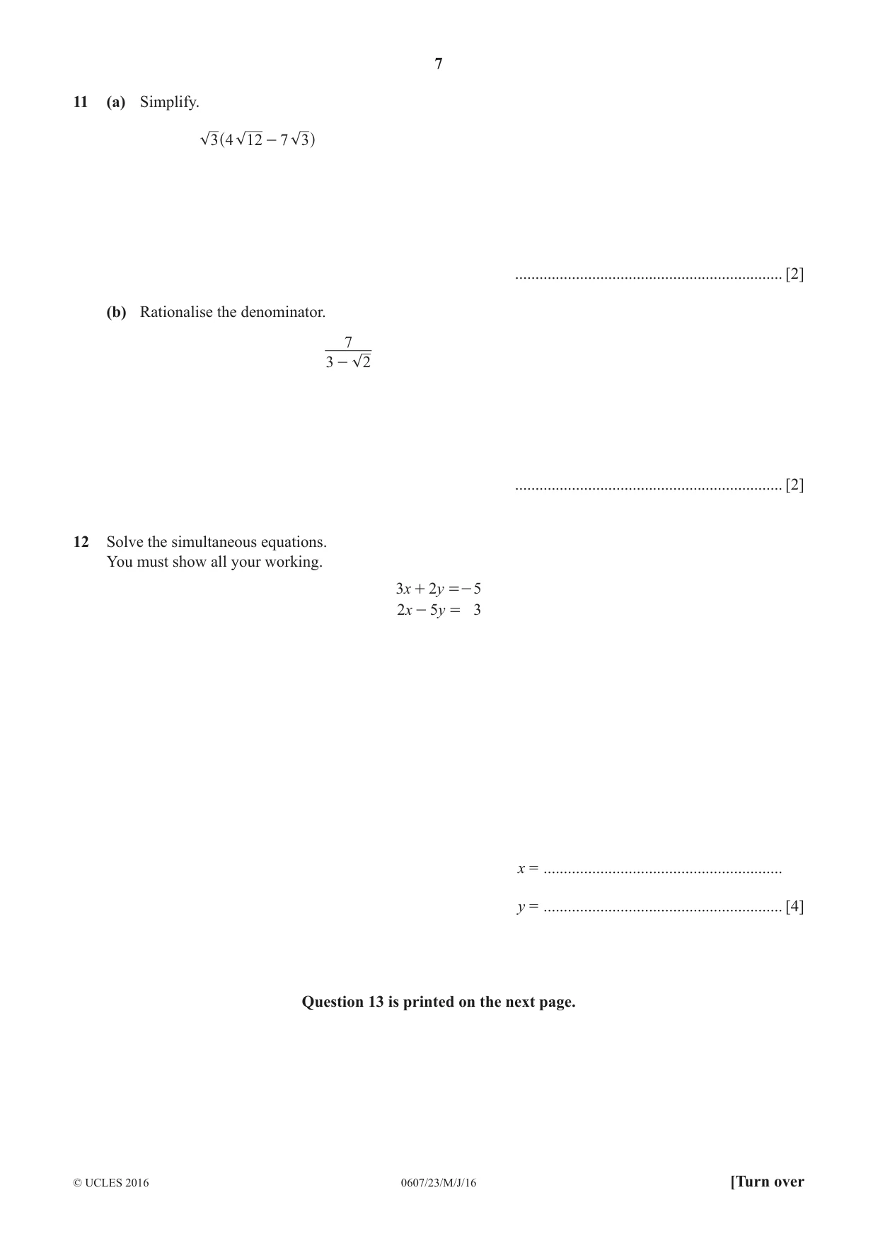 Cambridge IGCSE Mathematics - International 0607 2016 May/June Paper 2 · Variant 3 question paper, page 7 of 8