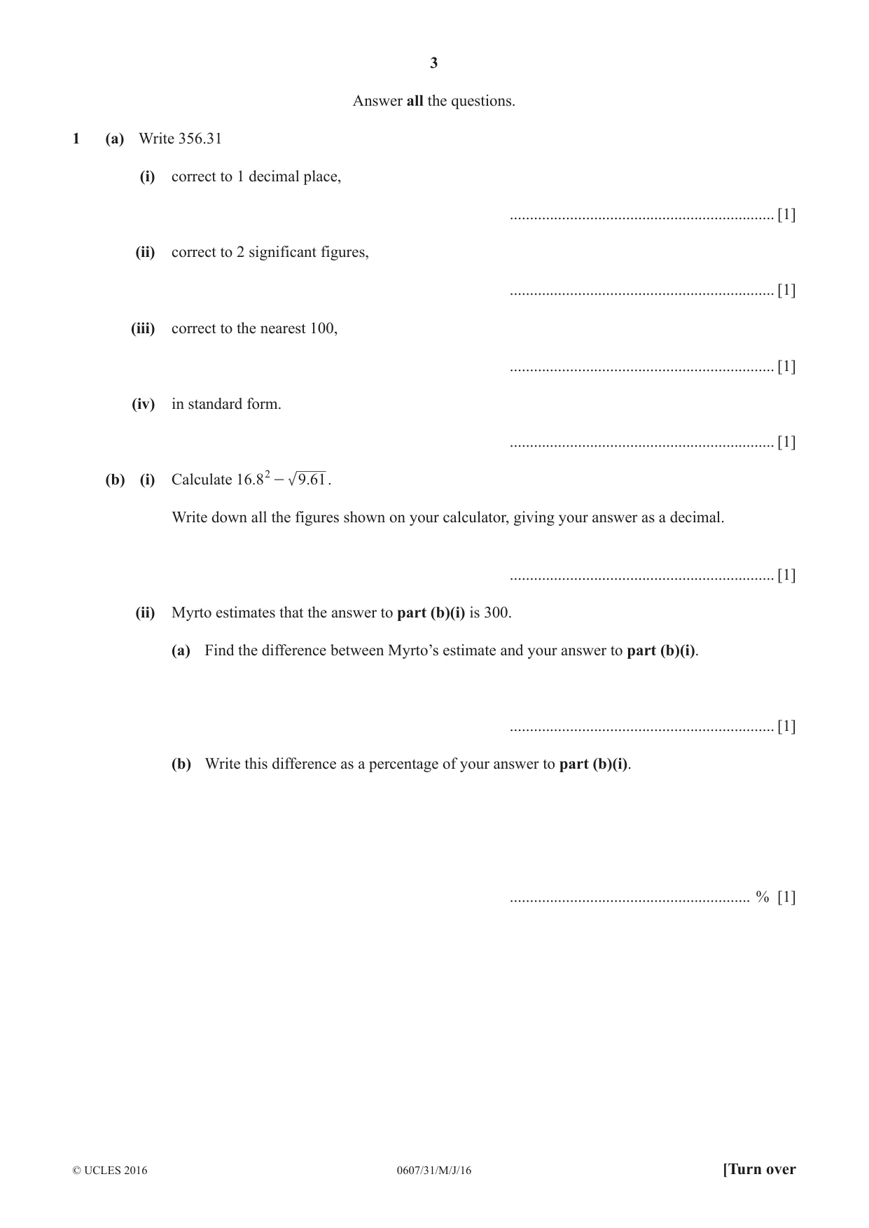 Cambridge IGCSE Mathematics - International 0607 2016 May/June Paper 3 · Variant 1 question paper, page 3 of 16