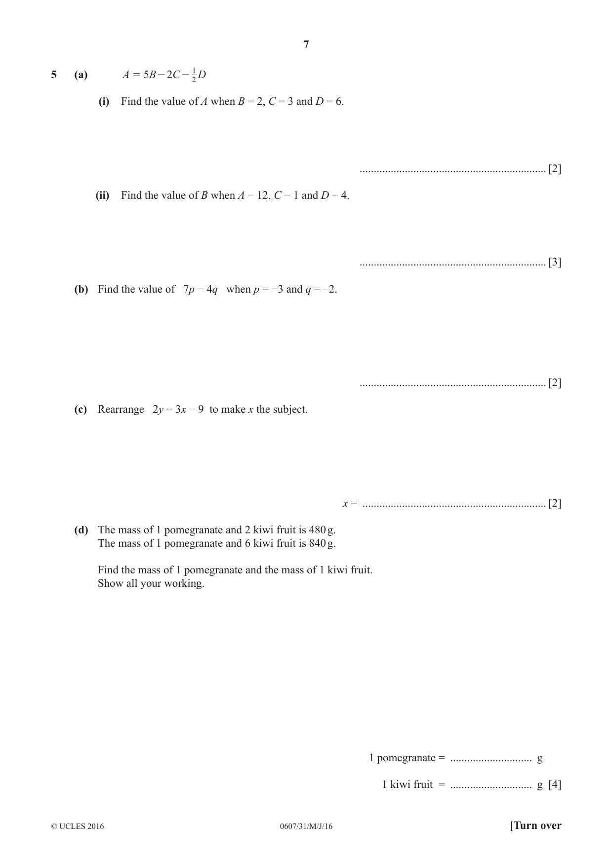 Cambridge IGCSE Mathematics - International 0607 2016 May/June Paper 3 · Variant 1 question paper, page 7 of 16