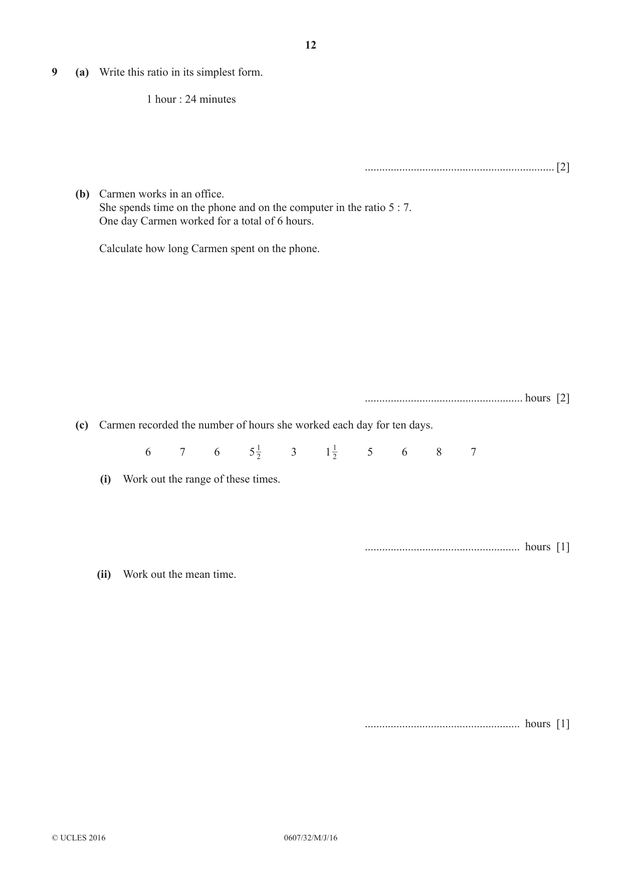 Cambridge IGCSE Mathematics - International 0607 2016 May/June Paper 3 · Variant 2 question paper, page 12 of 20