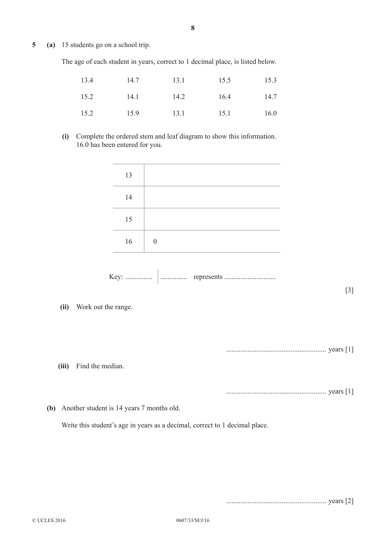 Cambridge IGCSE Mathematics - International 0607 2016 May/June Paper 3 · Variant 3 question paper, page 8 of 20