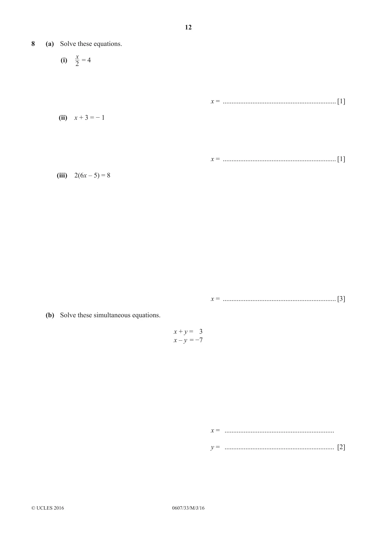 Cambridge IGCSE Mathematics - International 0607 2016 May/June Paper 3 · Variant 3 question paper, page 12 of 20
