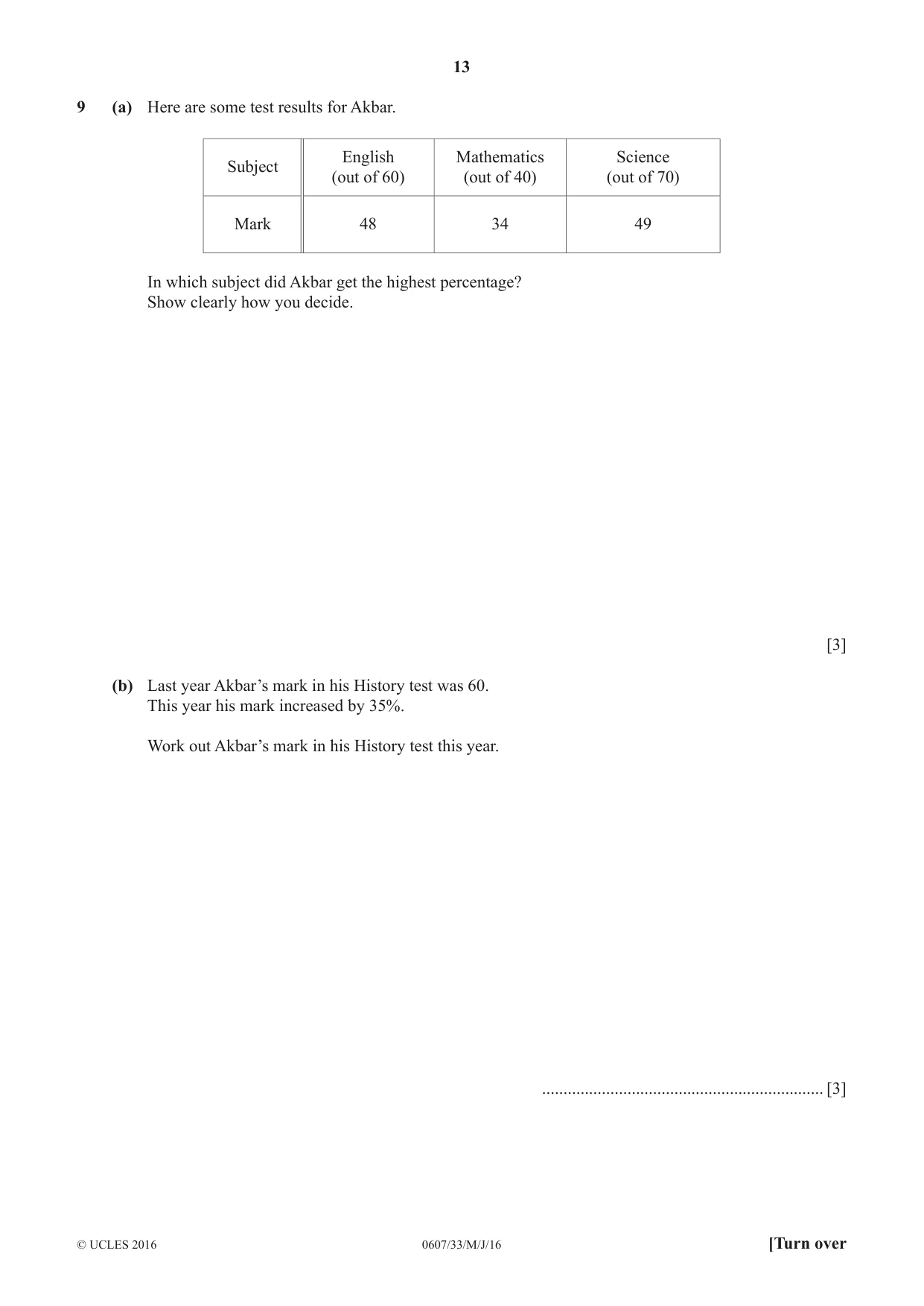 Cambridge IGCSE Mathematics - International 0607 2016 May/June Paper 3 · Variant 3 question paper, page 13 of 20