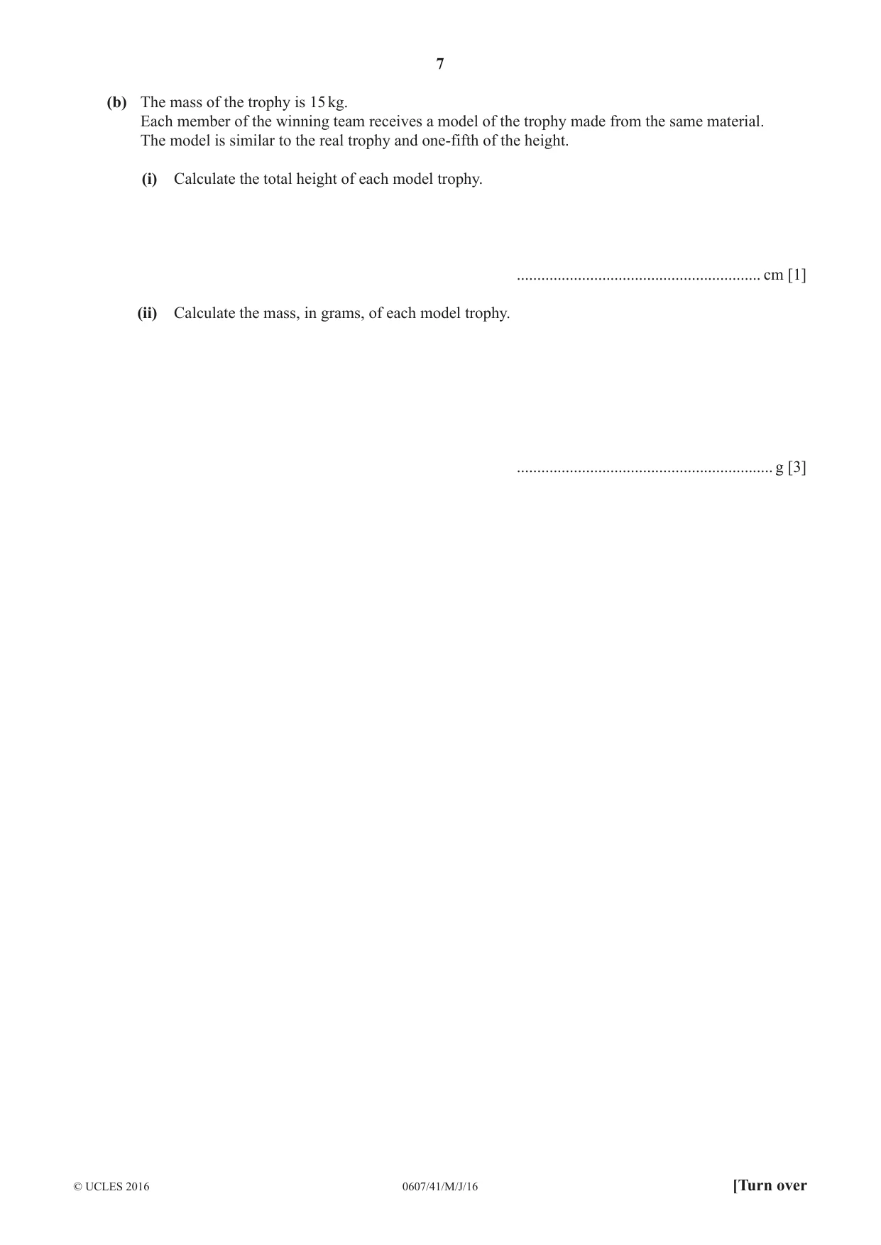 Cambridge IGCSE Mathematics - International 0607 2016 May/June Paper 4 · Variant 1 question paper, page 7 of 20