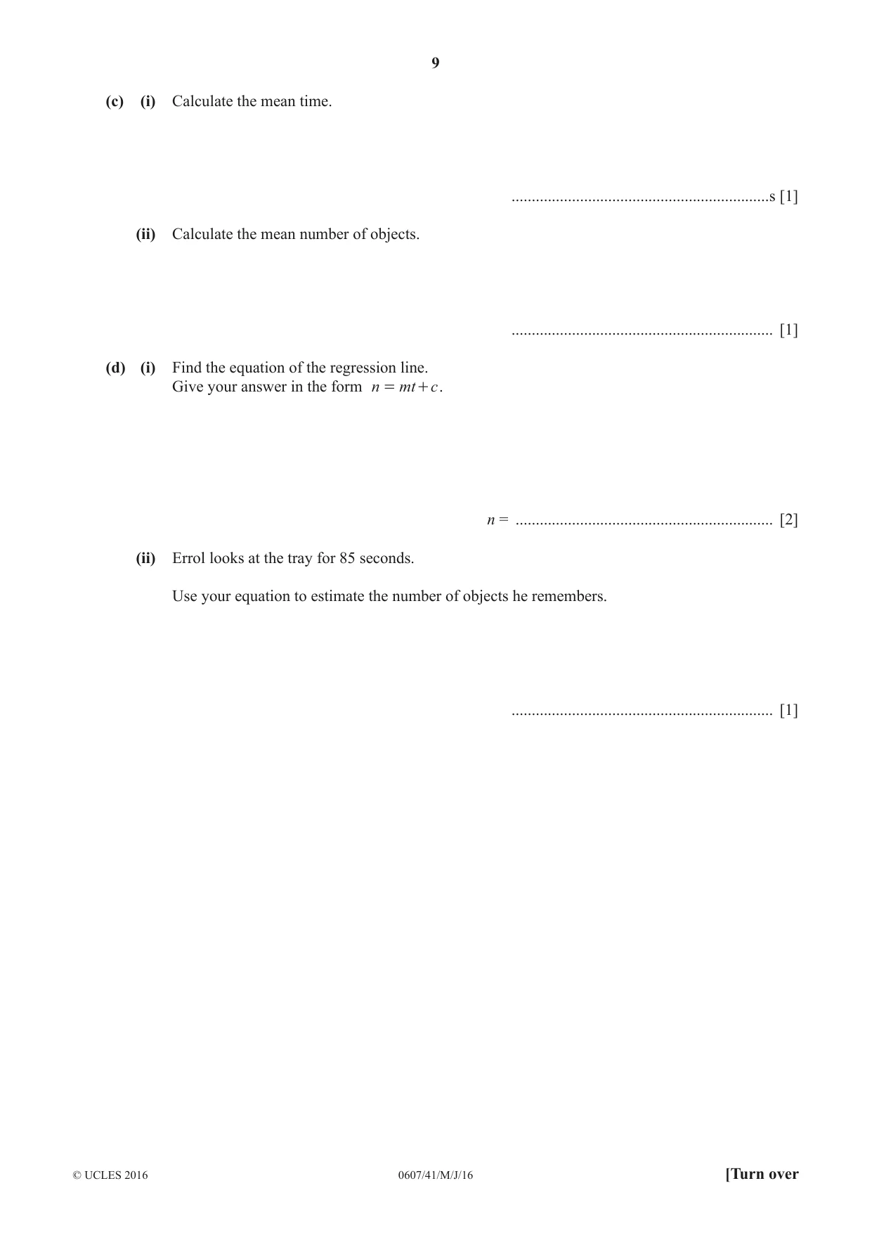 Cambridge IGCSE Mathematics - International 0607 2016 May/June Paper 4 · Variant 1 question paper, page 9 of 20
