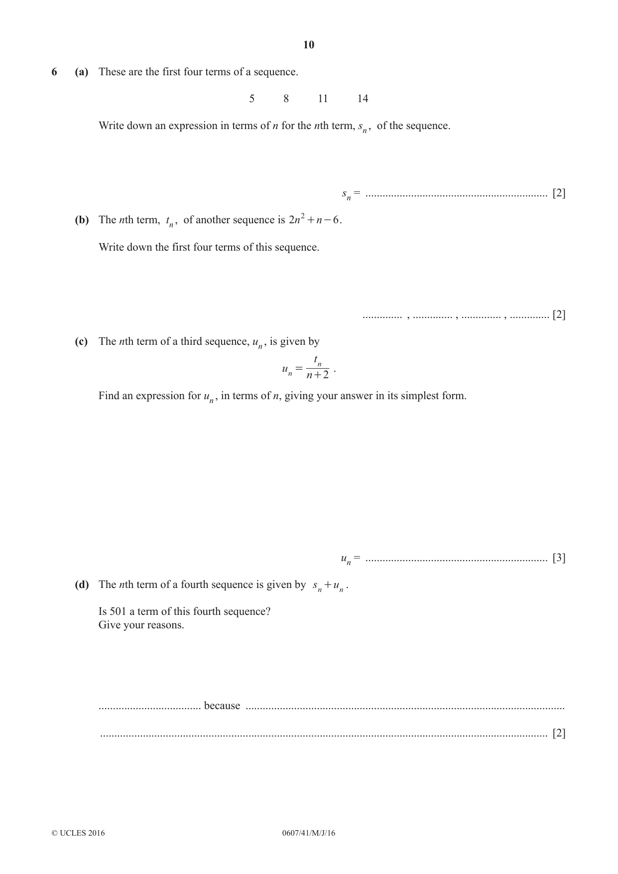 Cambridge IGCSE Mathematics - International 0607 2016 May/June Paper 4 · Variant 1 question paper, page 10 of 20