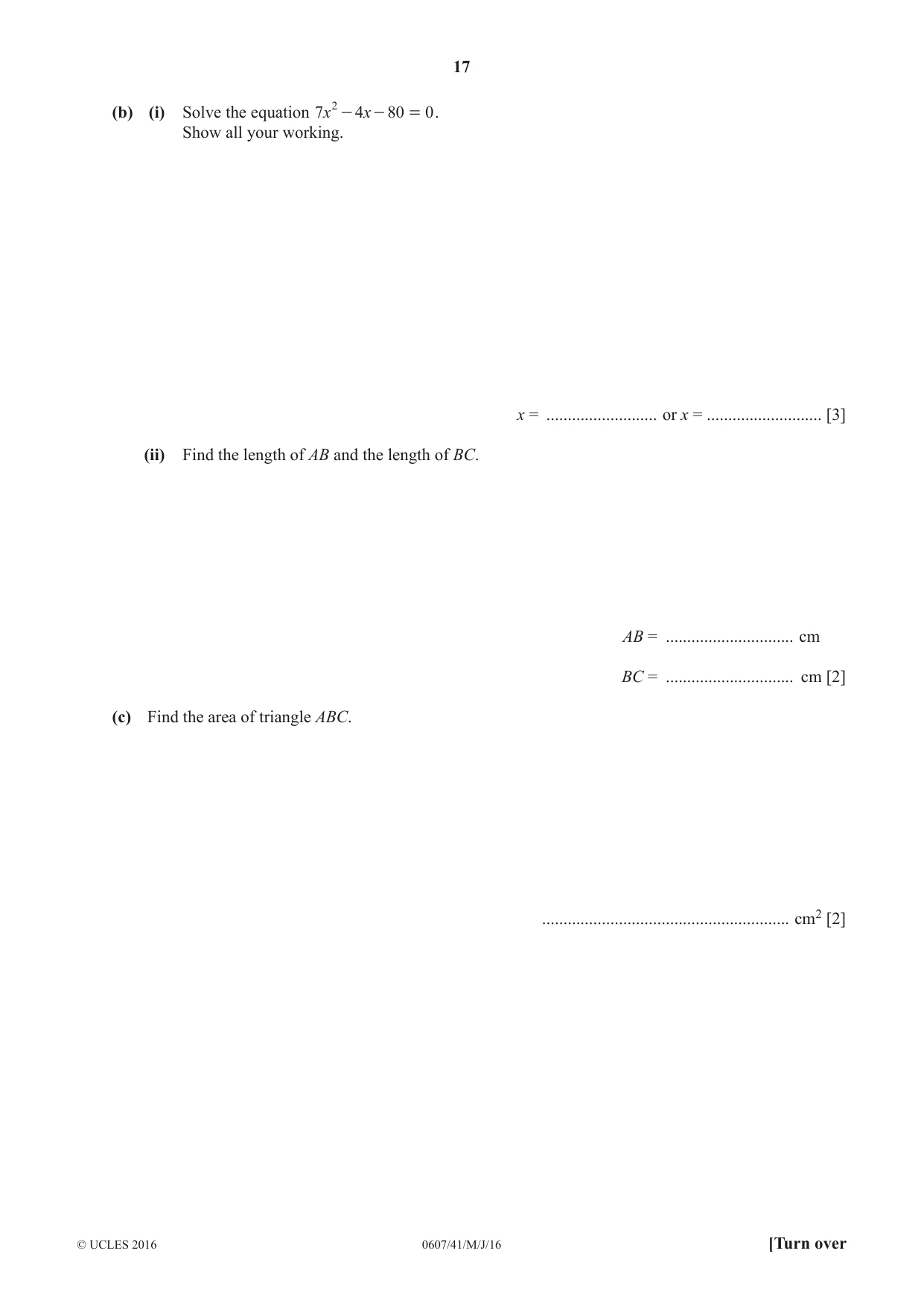 Cambridge IGCSE Mathematics - International 0607 2016 May/June Paper 4 · Variant 1 question paper, page 17 of 20