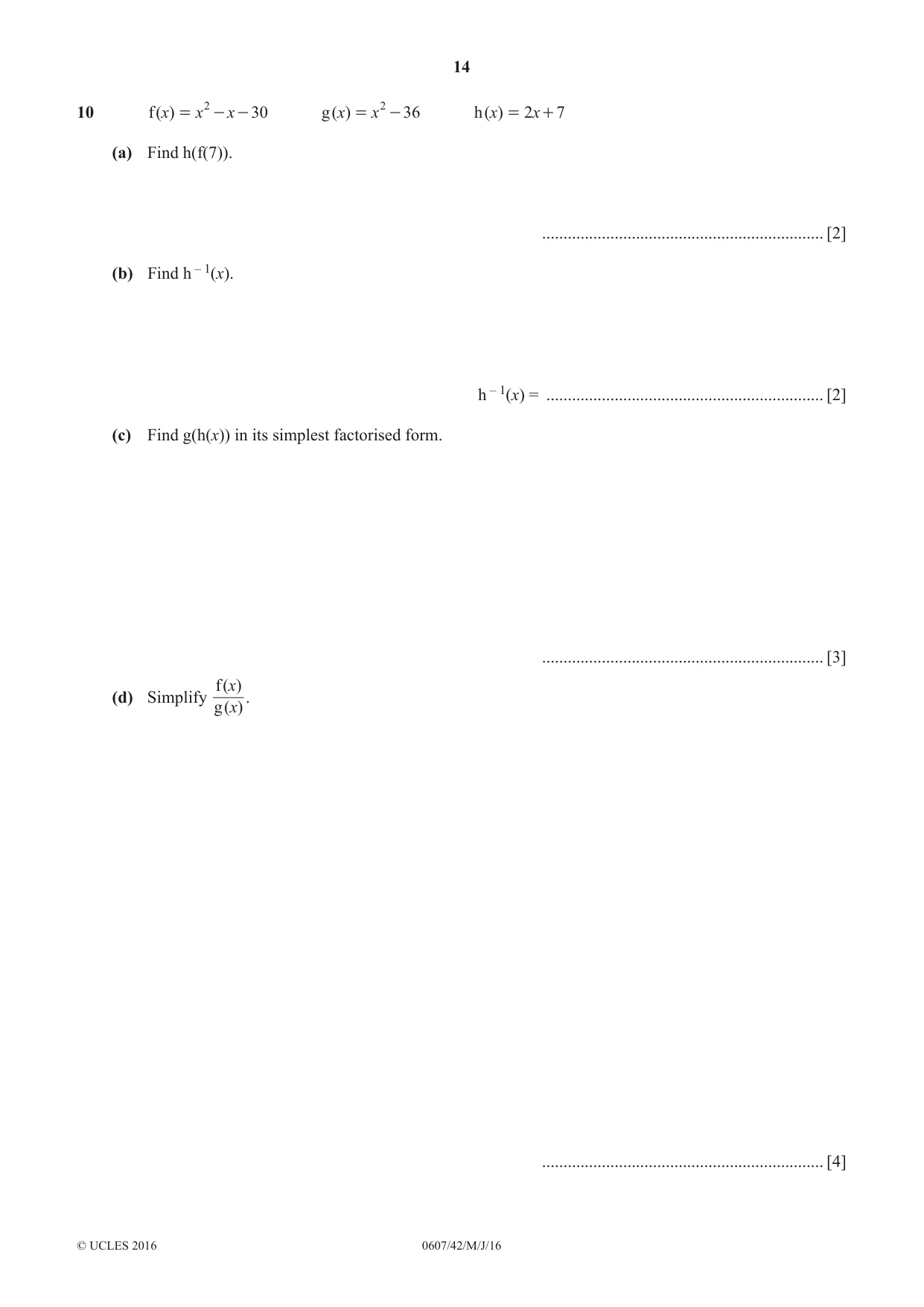 Cambridge IGCSE Mathematics - International 0607 2016 May/June Paper 4 · Variant 2 question paper, page 14 of 16