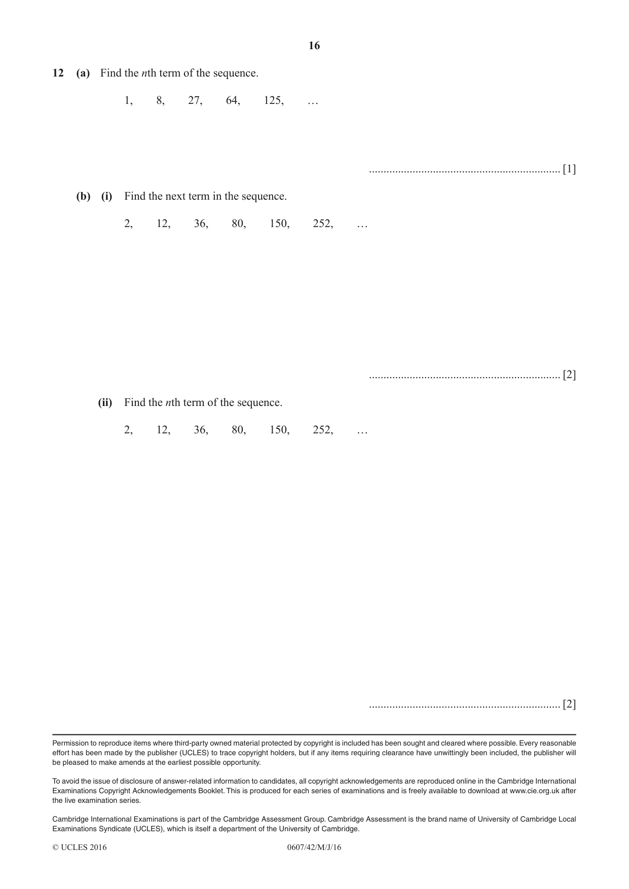 Cambridge IGCSE Mathematics - International 0607 2016 May/June Paper 4 · Variant 2 question paper, page 16 of 16