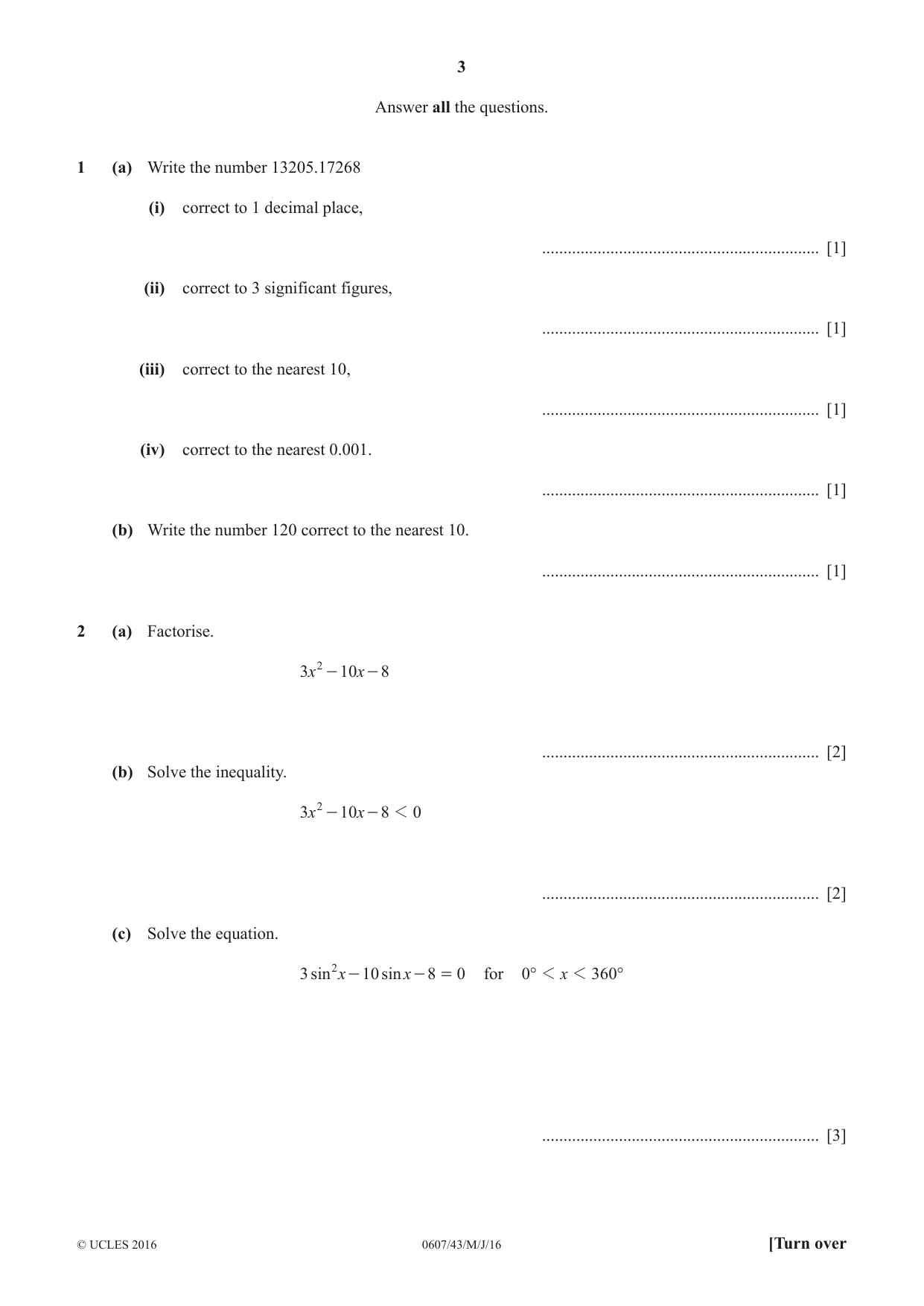 Cambridge IGCSE Mathematics - International 0607 2016 May/June Paper 4 · Variant 3 question paper, page 3 of 20